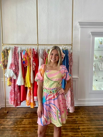 Colorful Belted Dress - Pink