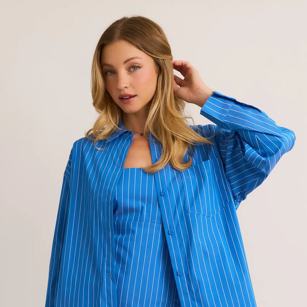 Striped Oversized Shirt - Blue/White Stripe