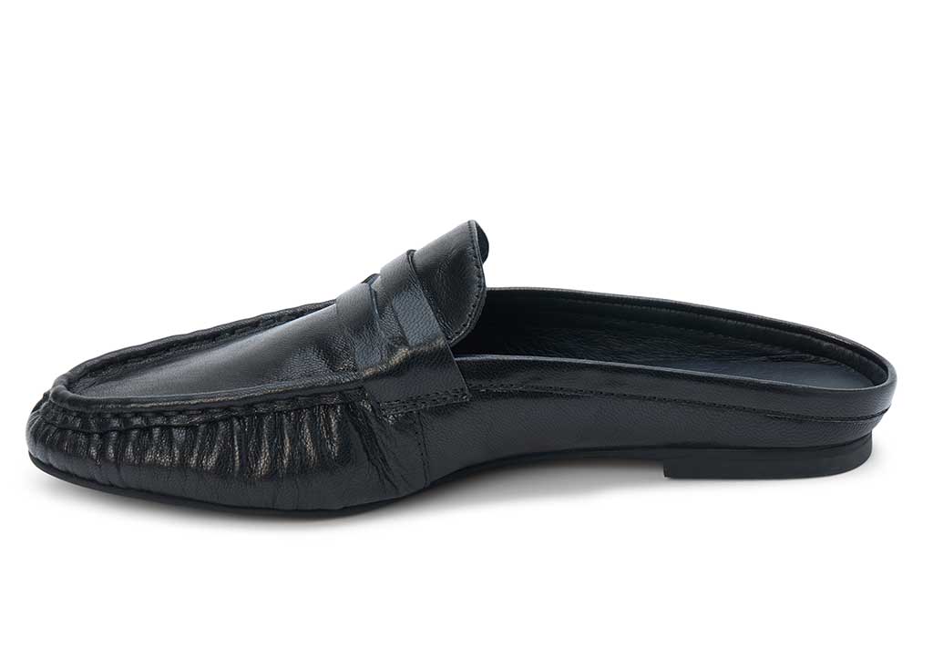 Porta Leather Penny Loafer Mules - Black