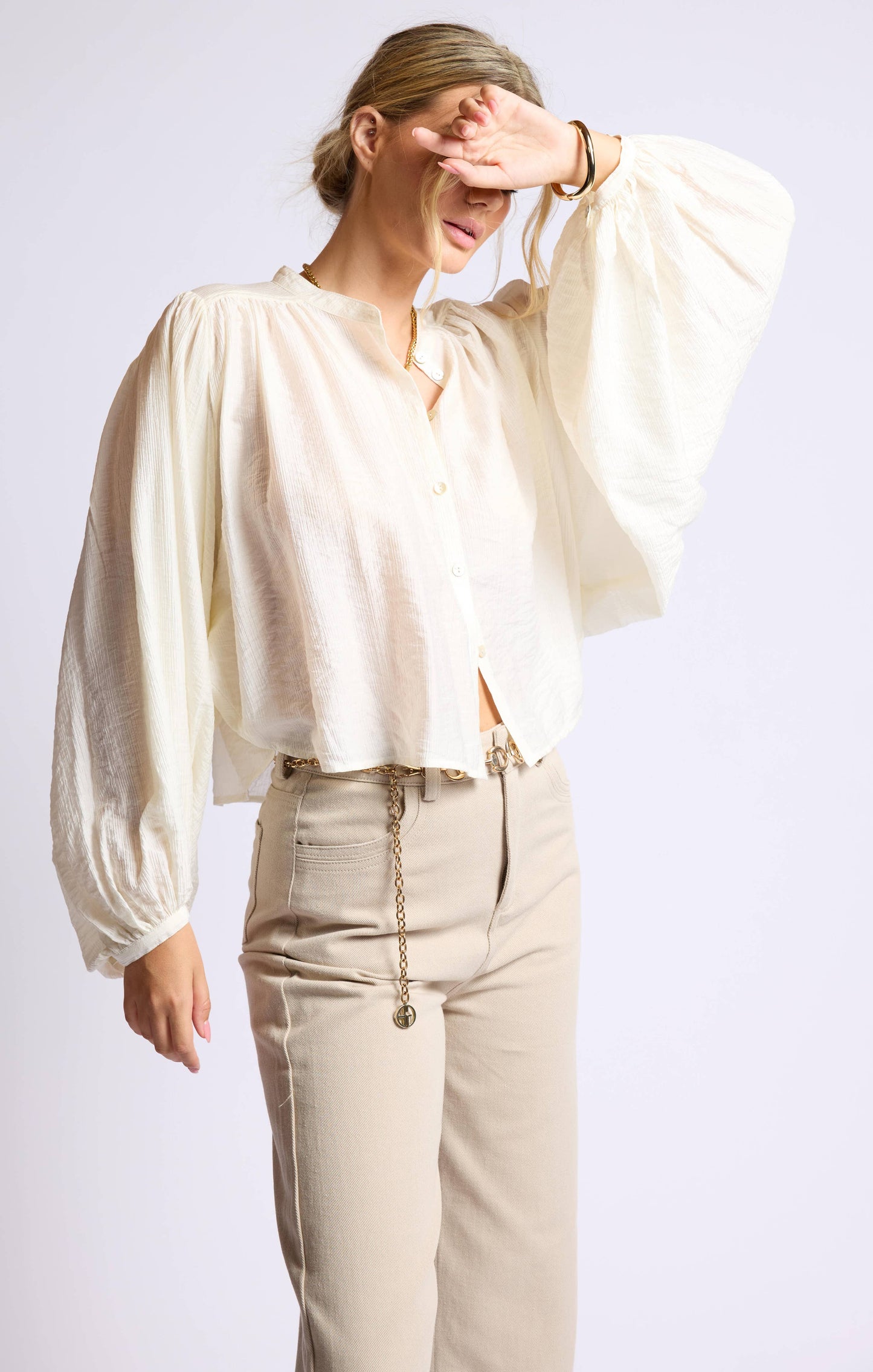 Seek Me Out Oversized Sleeve Blouse - Ivory