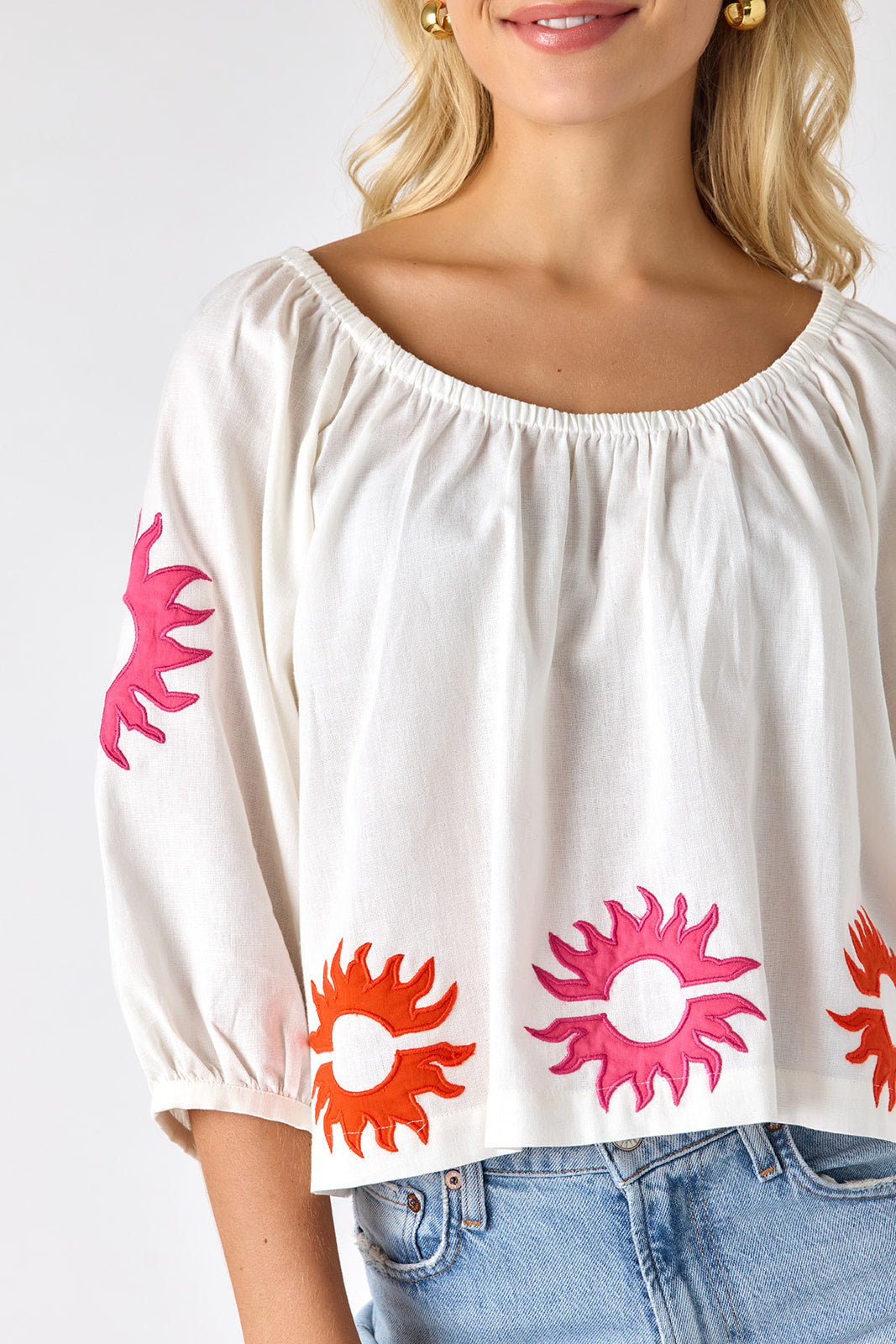 Sadie Top - Coconut with Applique