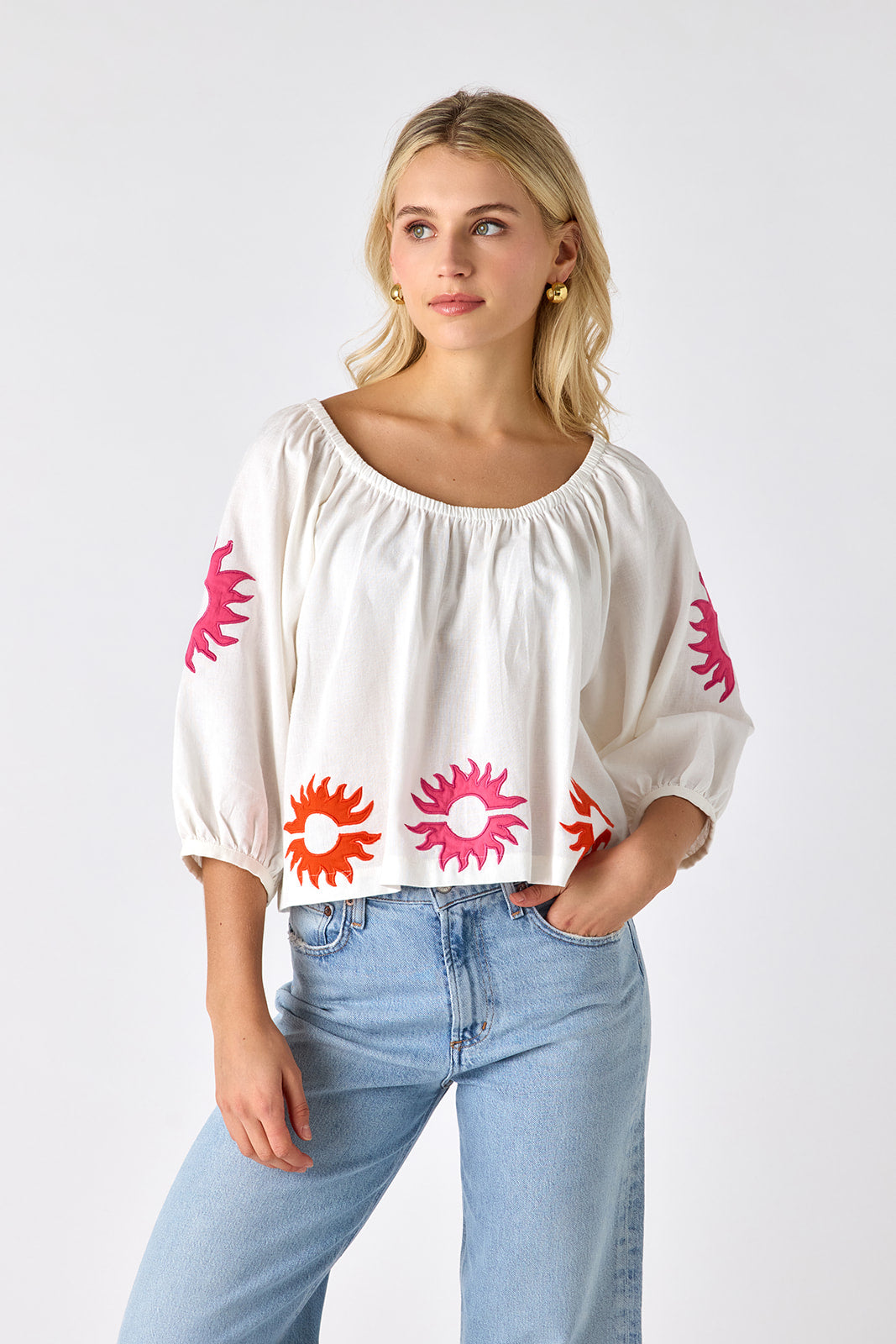 Sadie Top - Coconut with Applique