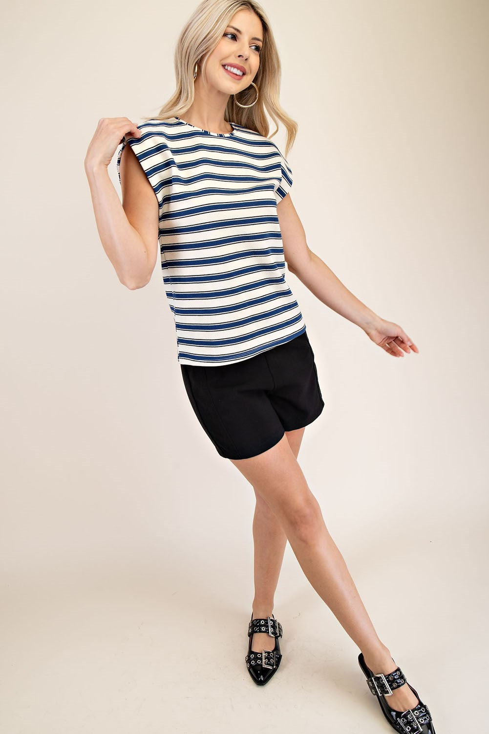 Round Neck Drop Sleeve Top - Blue