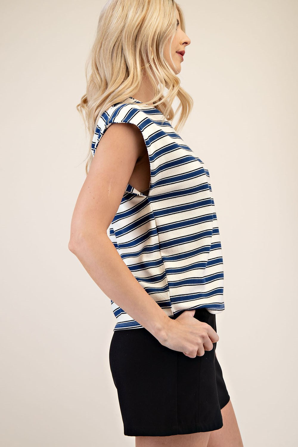Round Neck Drop Sleeve Top - Blue