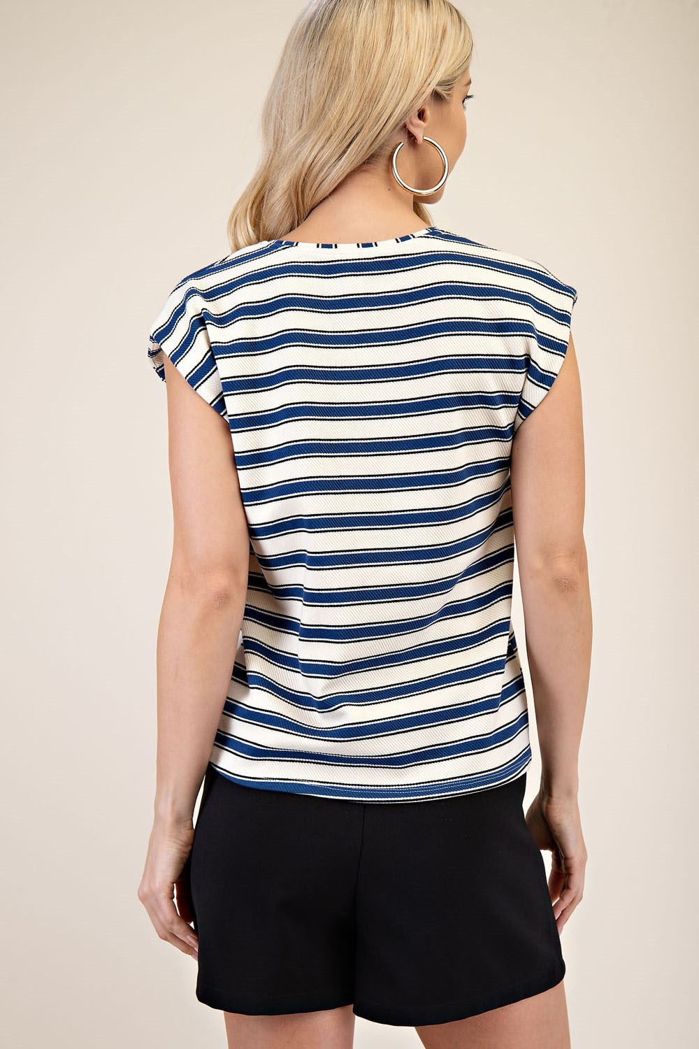 Round Neck Drop Sleeve Top - Blue