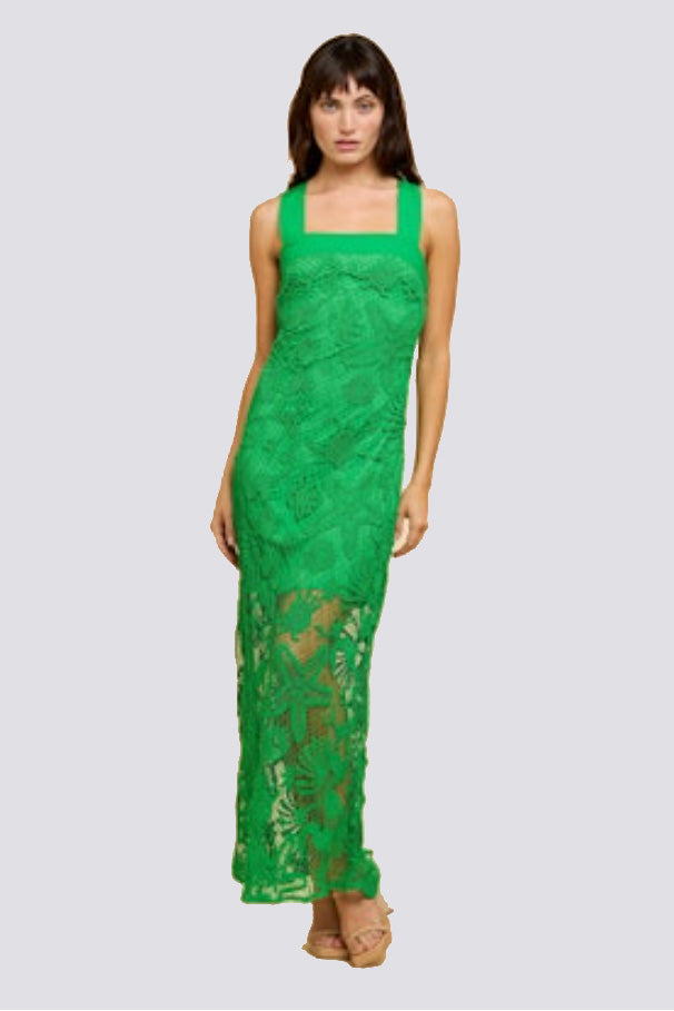 Krystina Aquatic Crochet Maxi Column Dress - Green