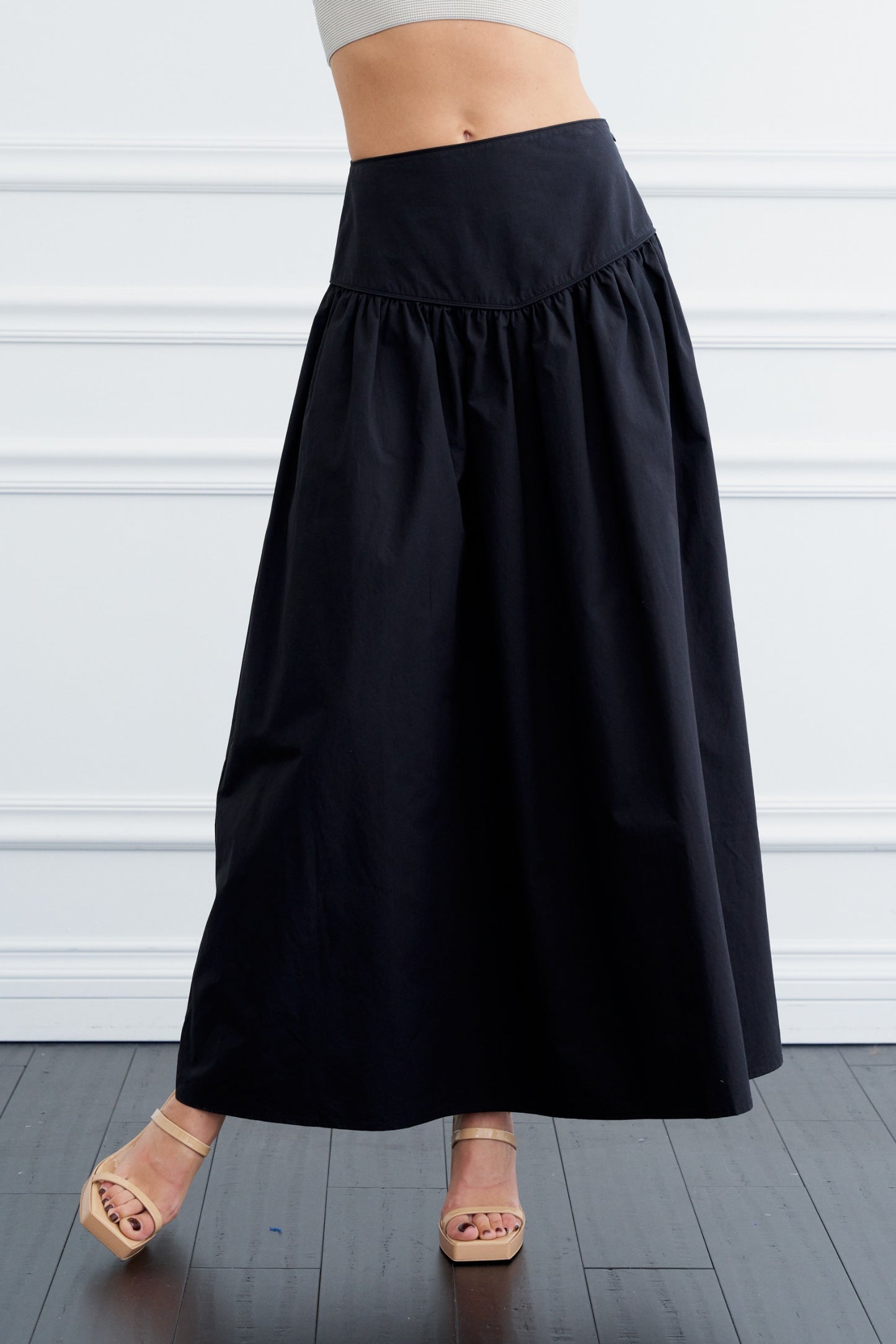 Emmeline Maxi Skirt with Piping Details - Black
