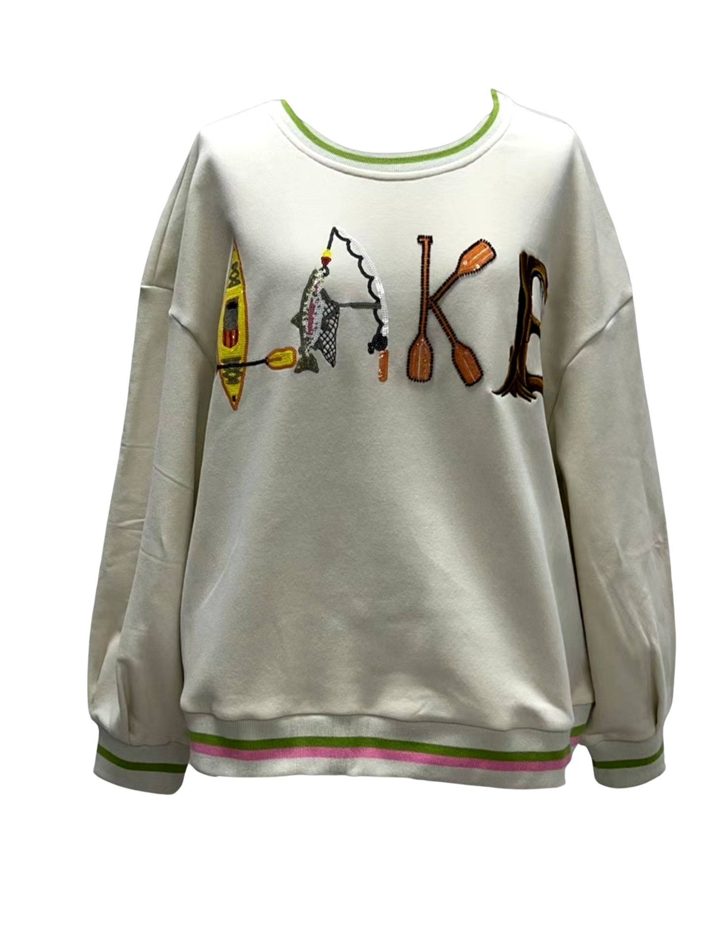 Queen of Sparkles Beige 'Lake' Letter Icon Sweatshirt