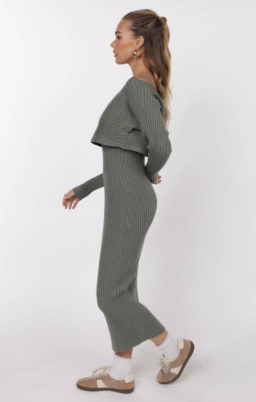 Gabi Sweater Top and Dress Set - Sage