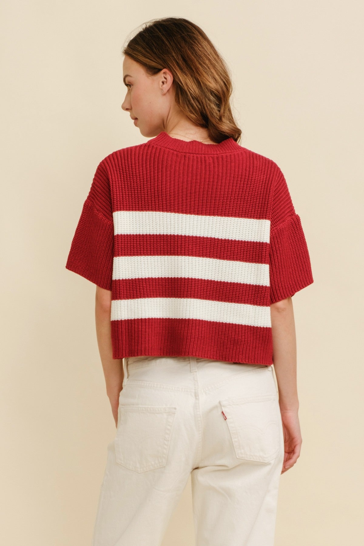 Stripe Sweater Top - Burgundy/White