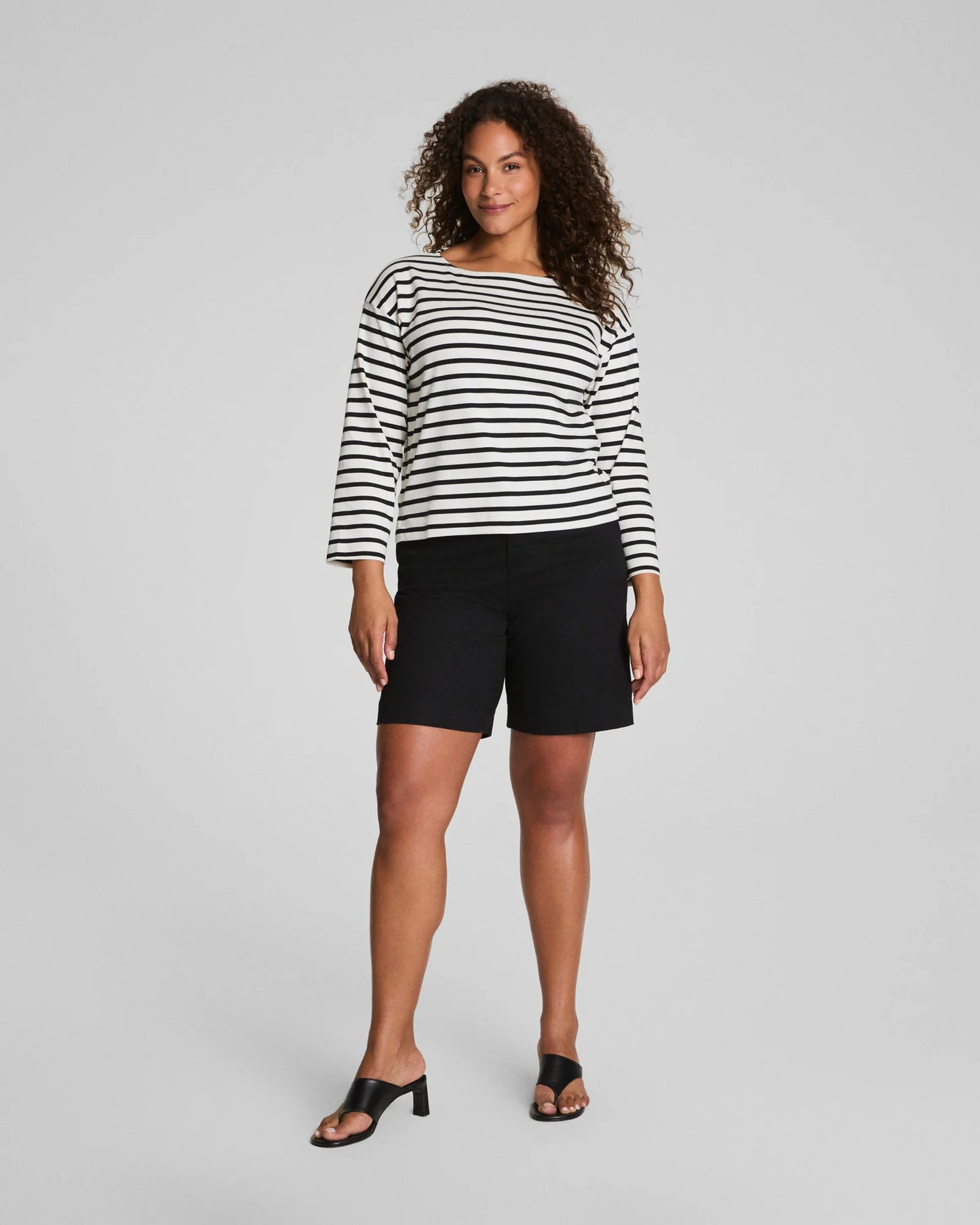 Spanx Cotton Boatneck Top - Ivory/Classic Black