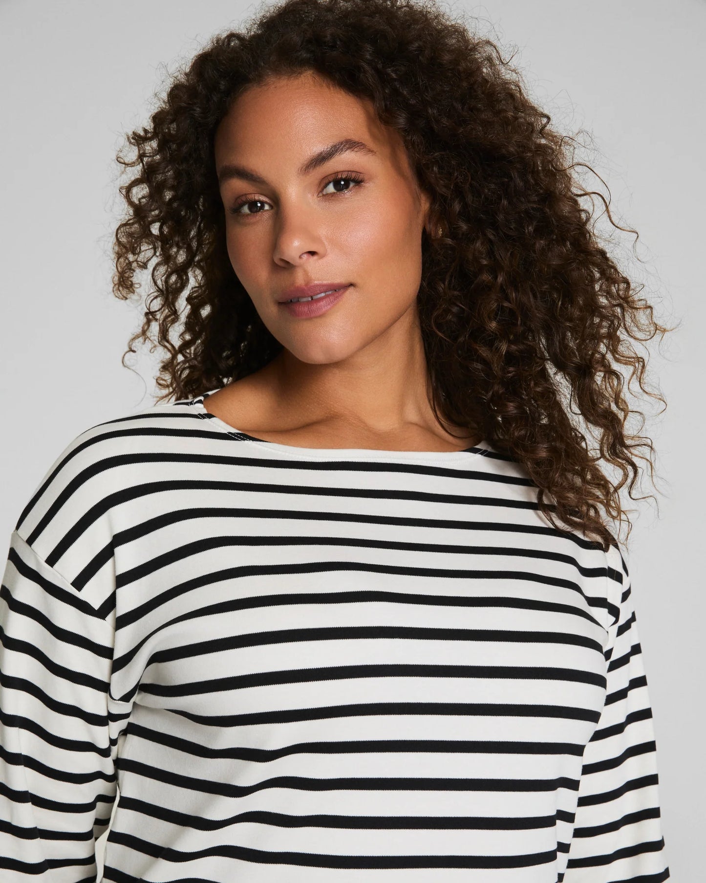Spanx Cotton Boatneck Top - Ivory/Classic Black
