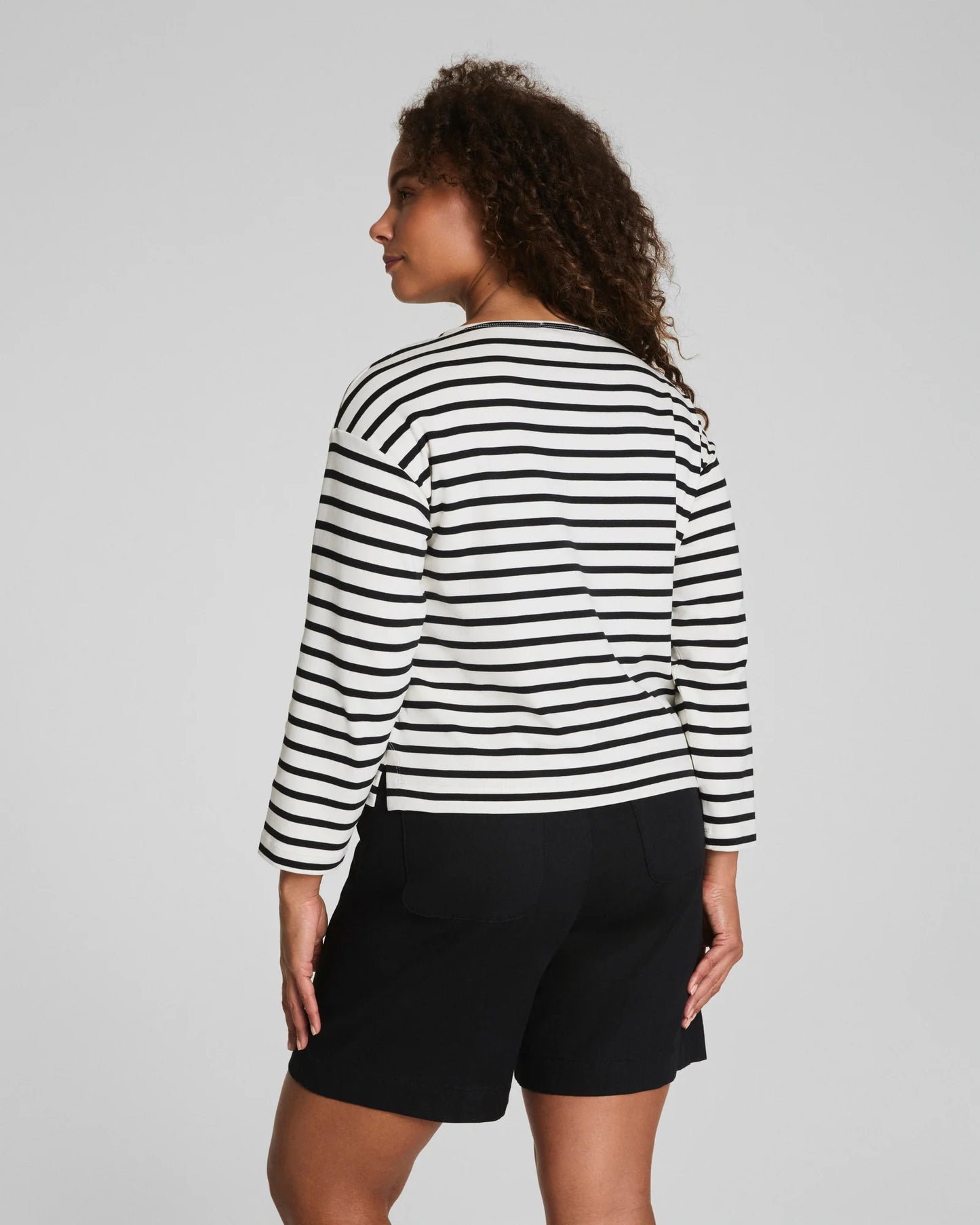 Spanx Cotton Boatneck Top - Ivory/Classic Black