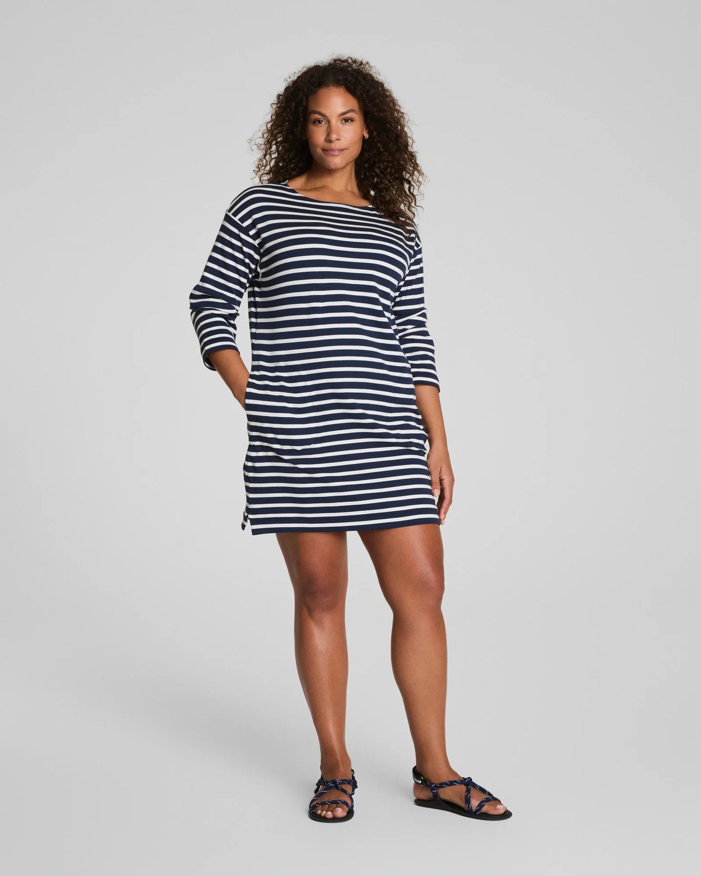 Spanx Cotton Boatneck Mini Dress - Ivory/Timeless Navy