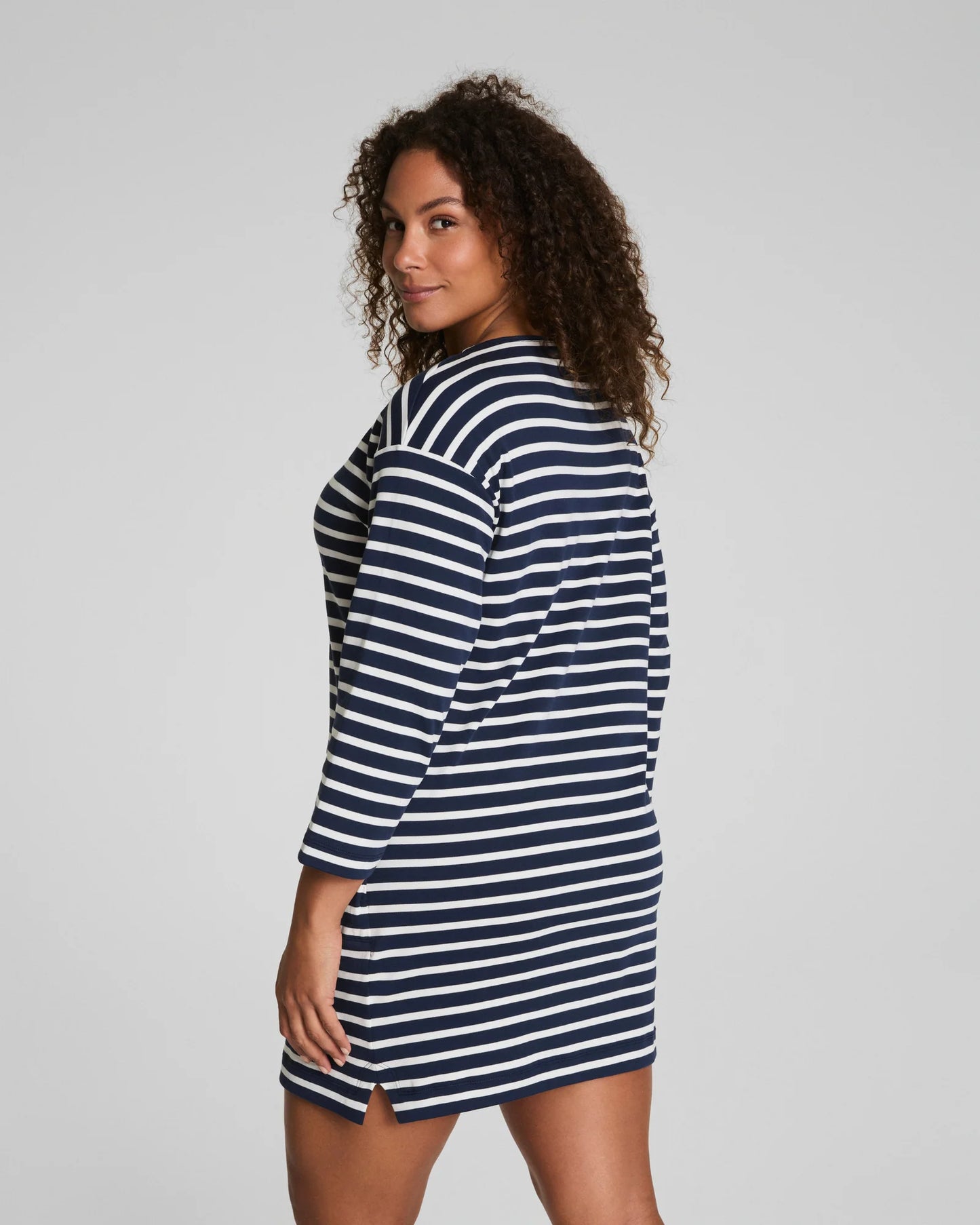Spanx Cotton Boatneck Mini Dress - Ivory/Timeless Navy
