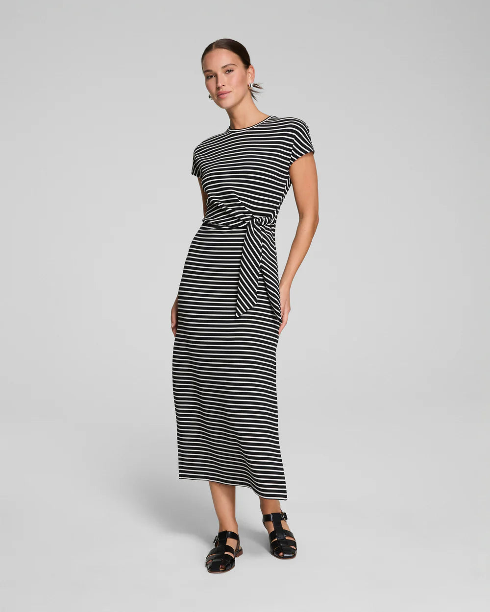 Spanx AirEssentials Tie Waist Maxi Dress - Very Black Stripe