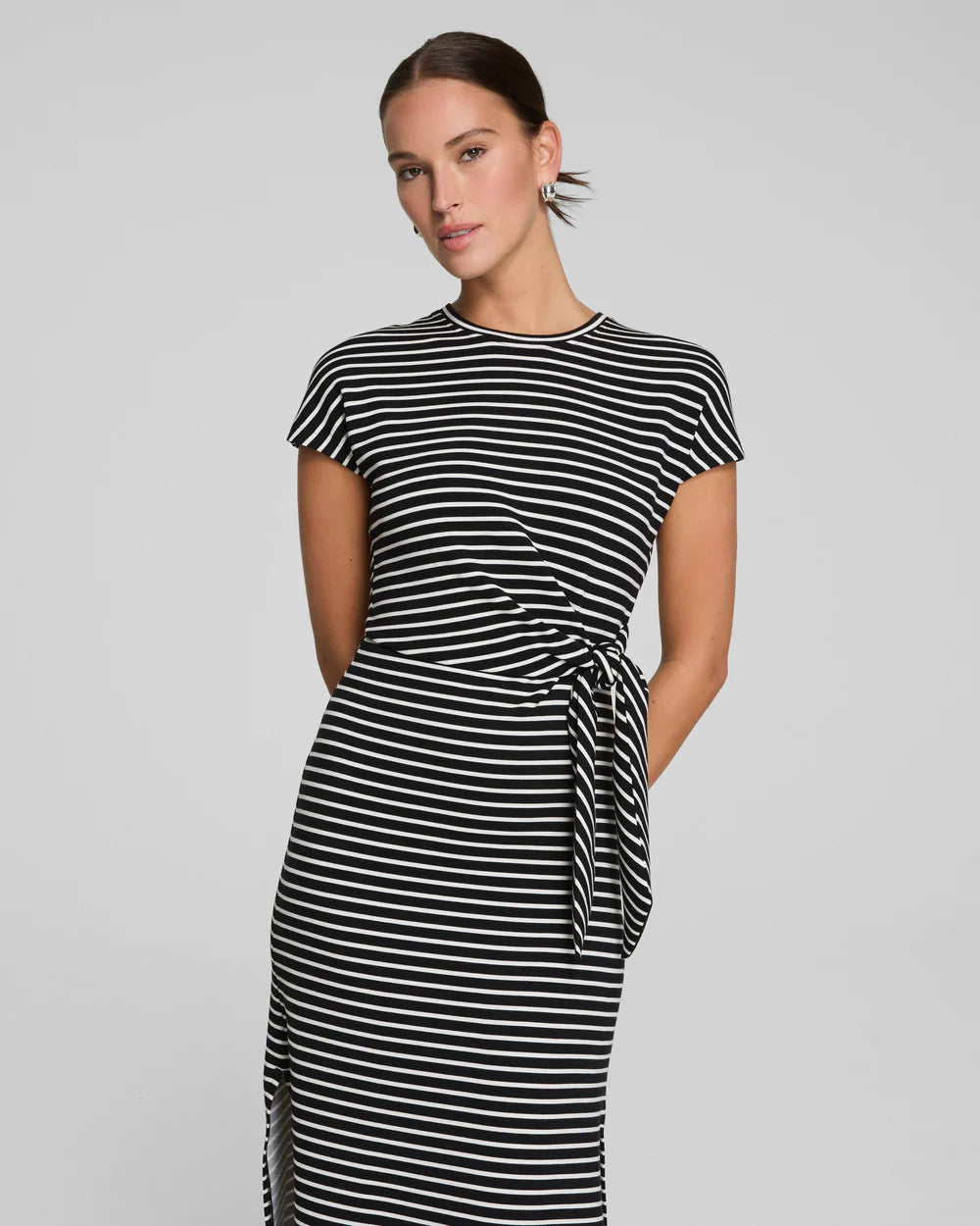 Spanx AirEssentials Tie Waist Maxi Dress - Very Black Stripe