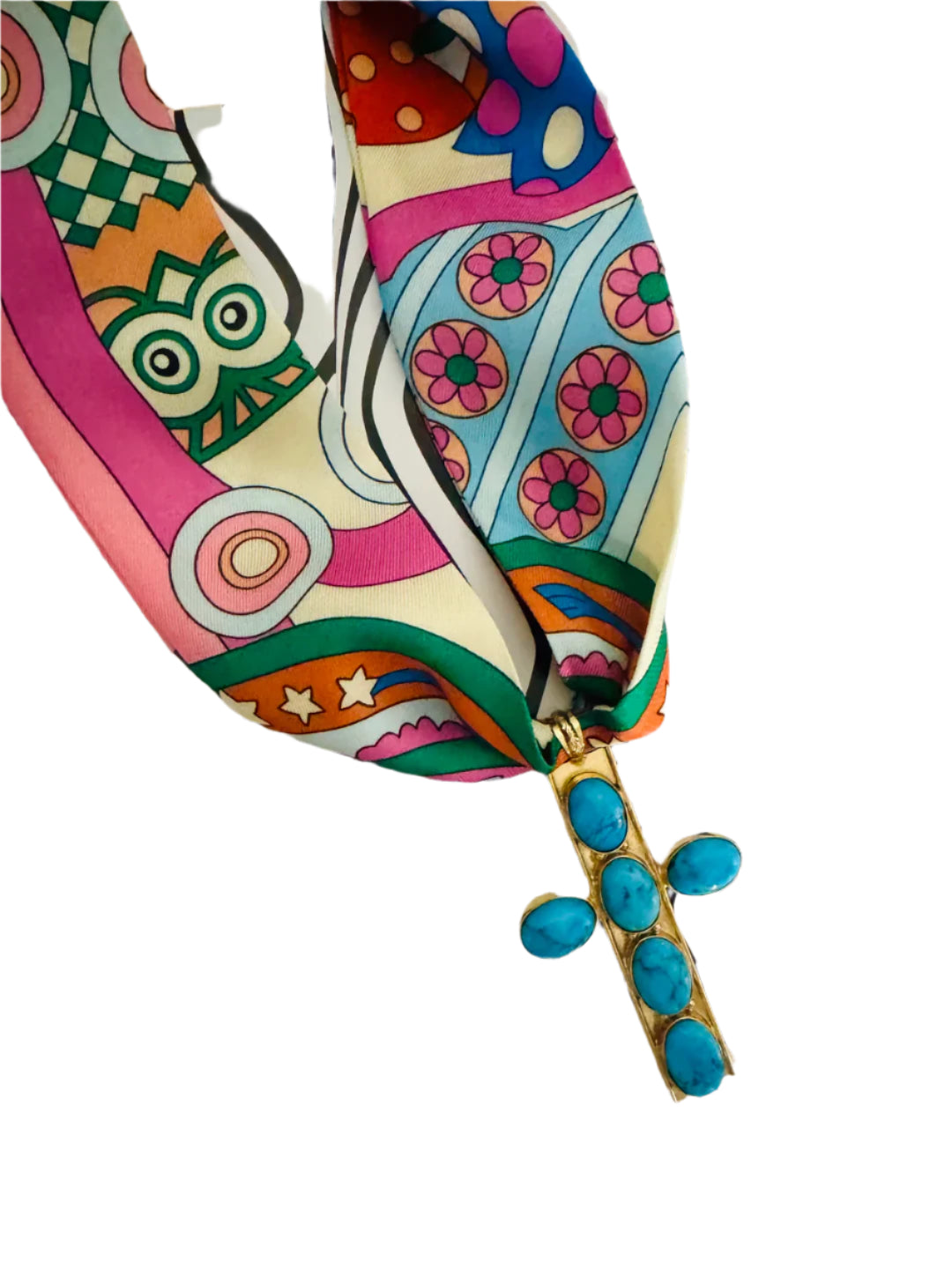Multi Twilly with Large Turquoise Cross Necklace
