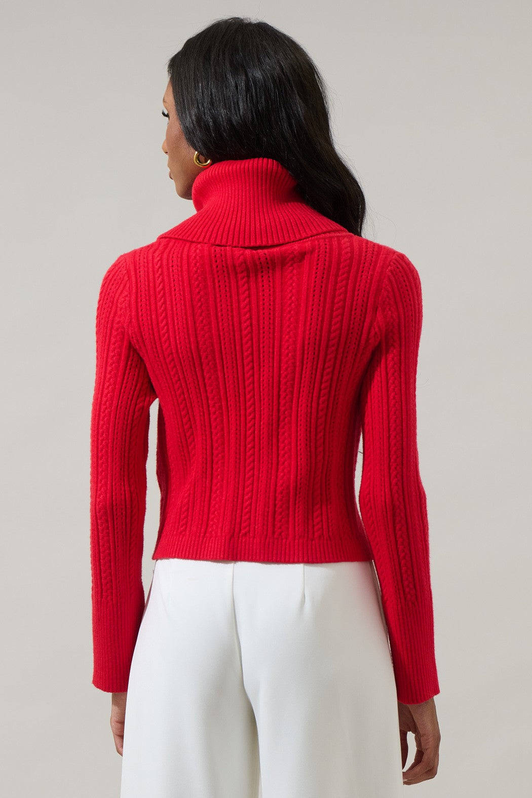 Perrie Turtle Neck Cropped Sweater - Red