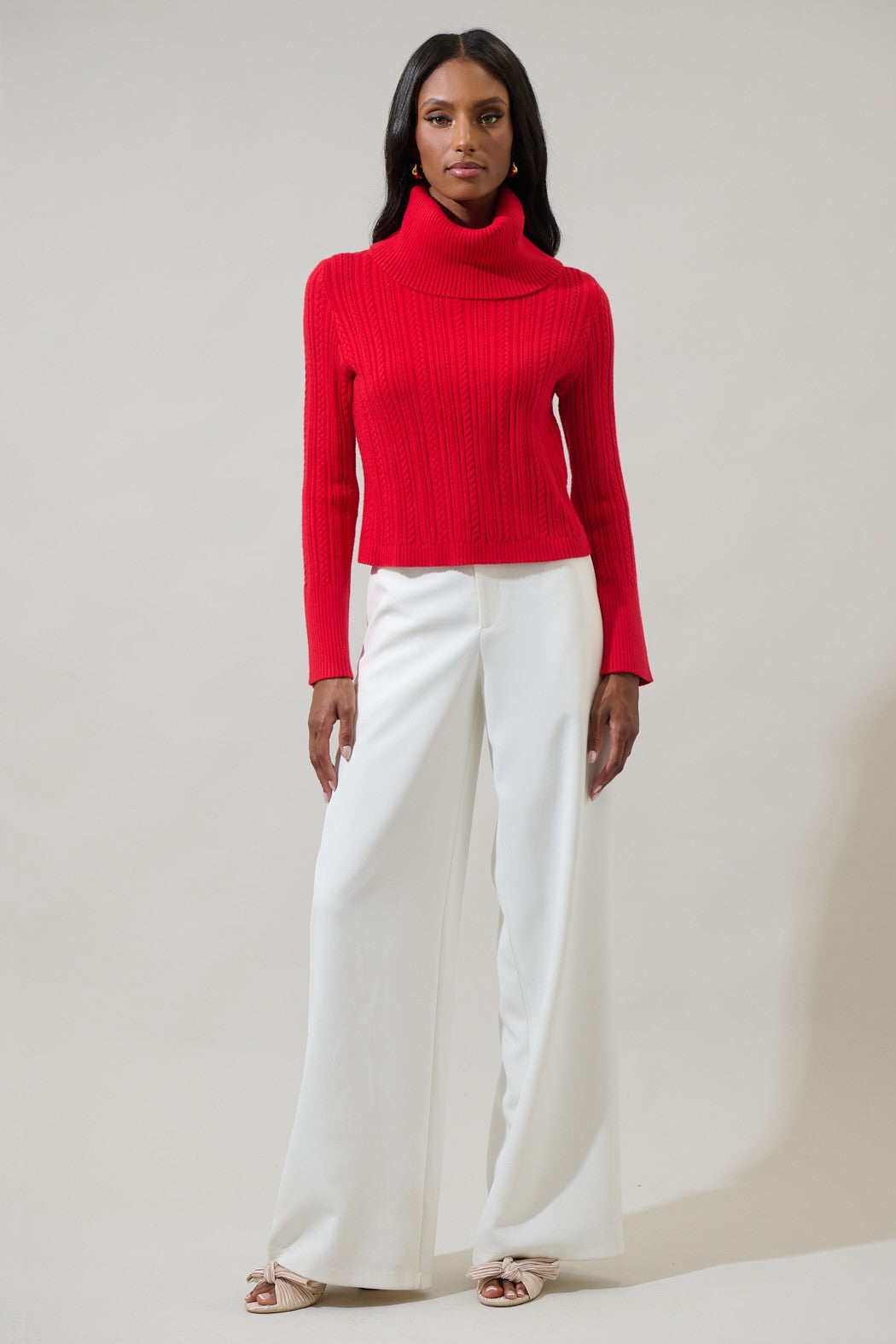 Perrie Turtle Neck Cropped Sweater - Red