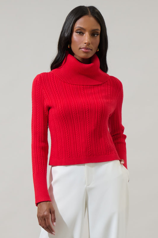 Perrie Turtle Neck Cropped Sweater - Red