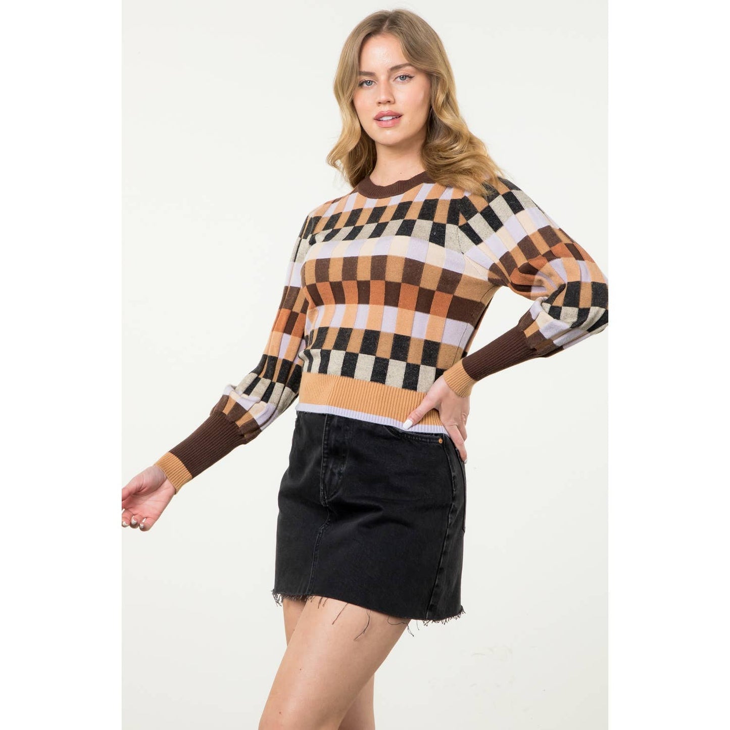 Multi Colored Knit Sweater - Brown