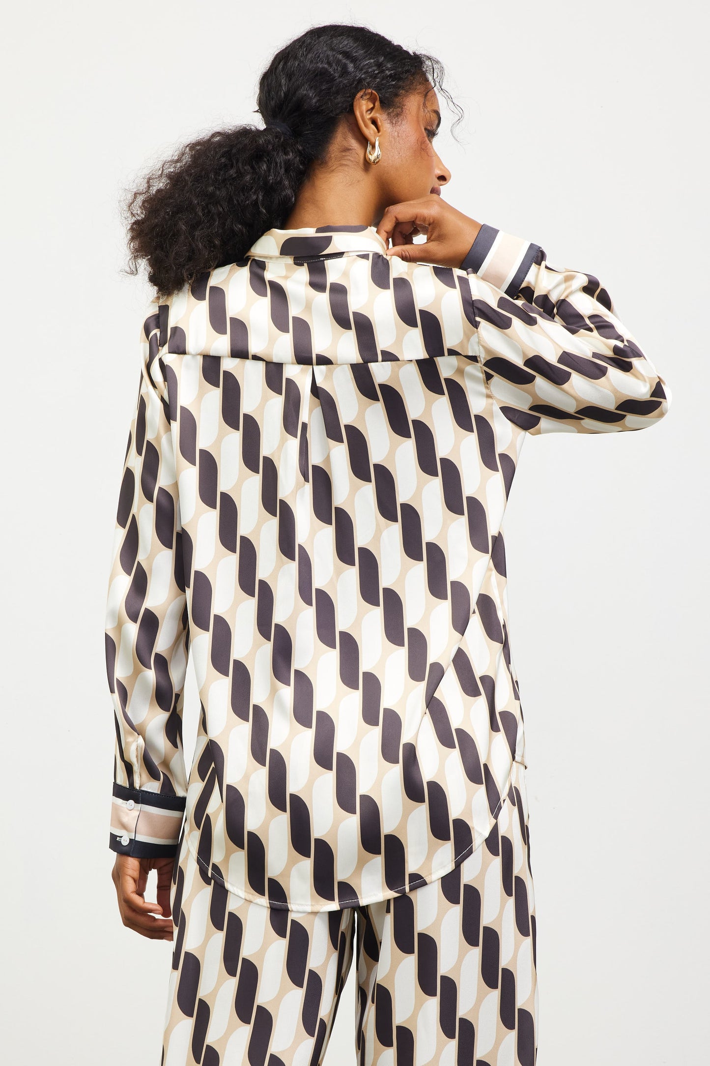 Printed Button Down Shirt - Cream/Black