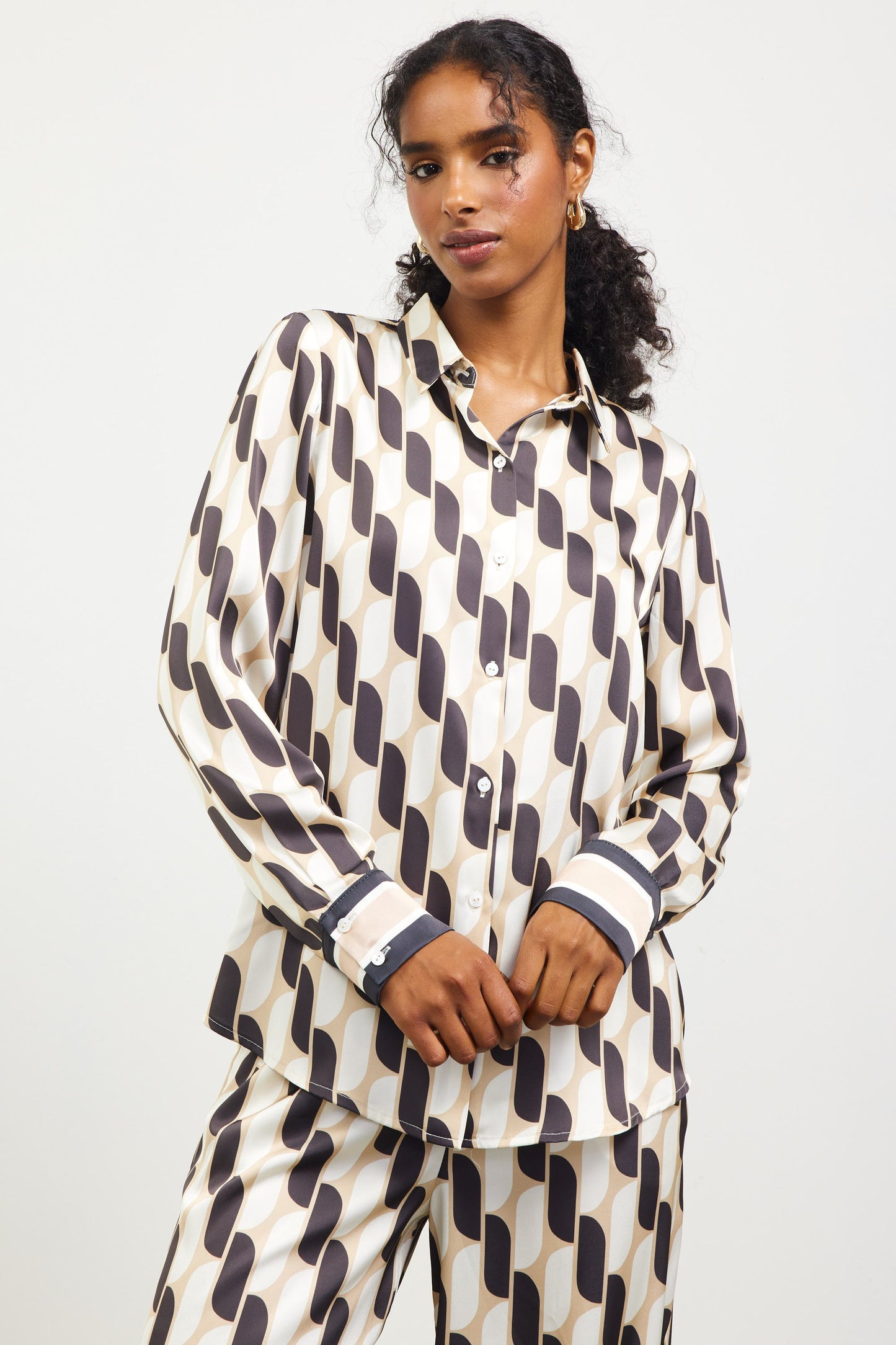 Printed Button Down Shirt - Cream/Black