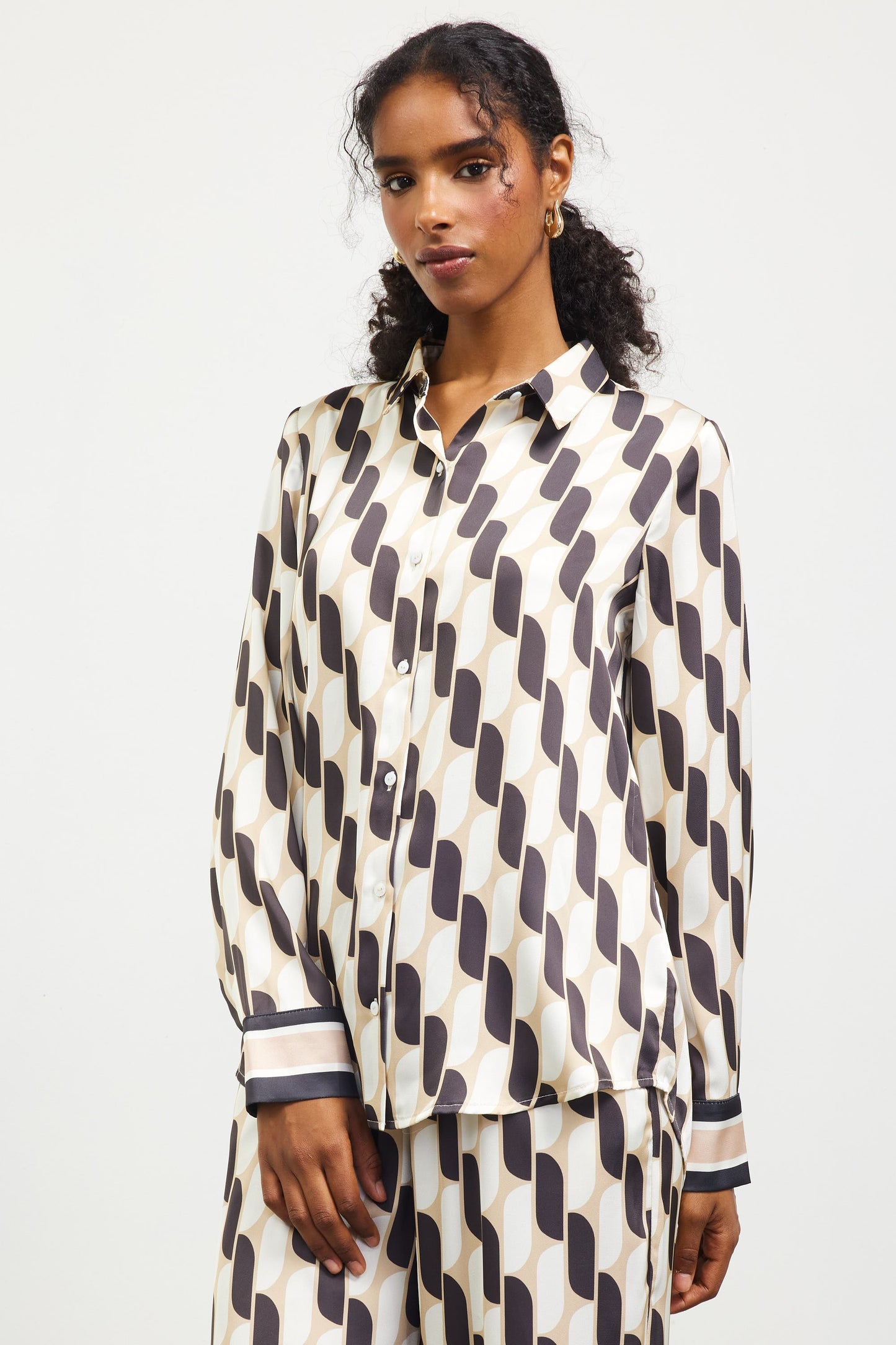 Printed Button Down Shirt - Cream/Black