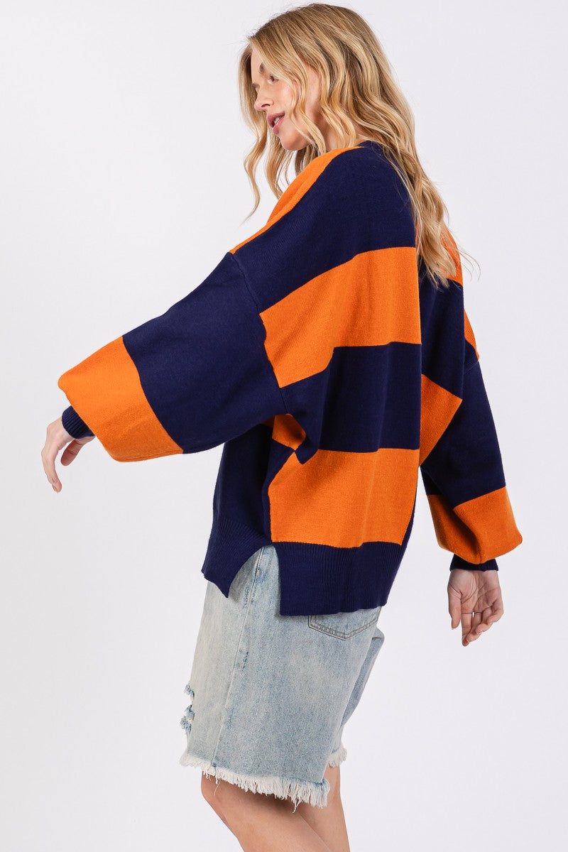 Oversized Checkerboard Sweater - Navy/Orange