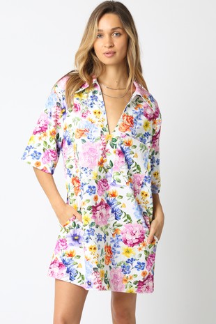 Riley Floral Dress - White Multi