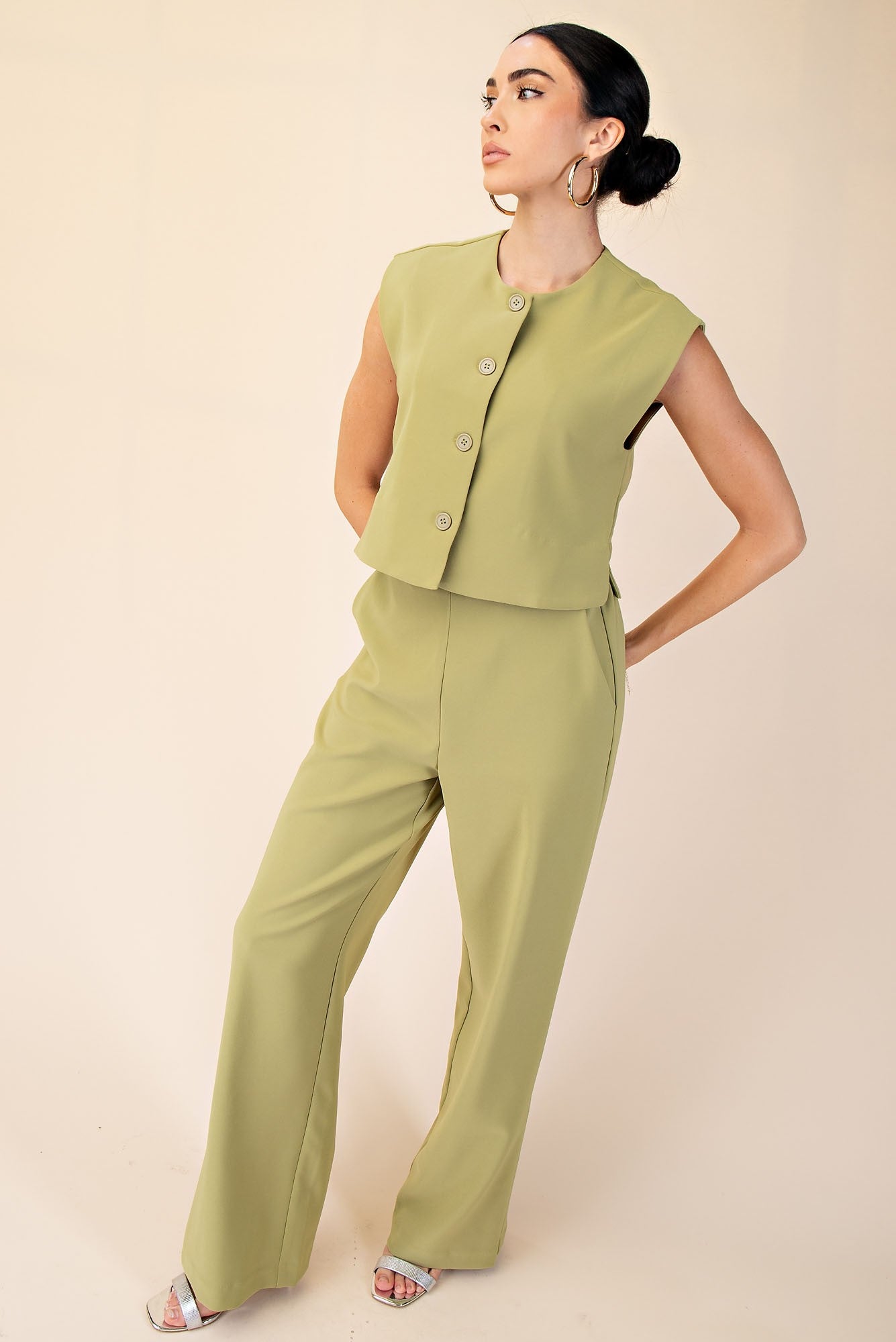 Buttoned Vest Top - Sage