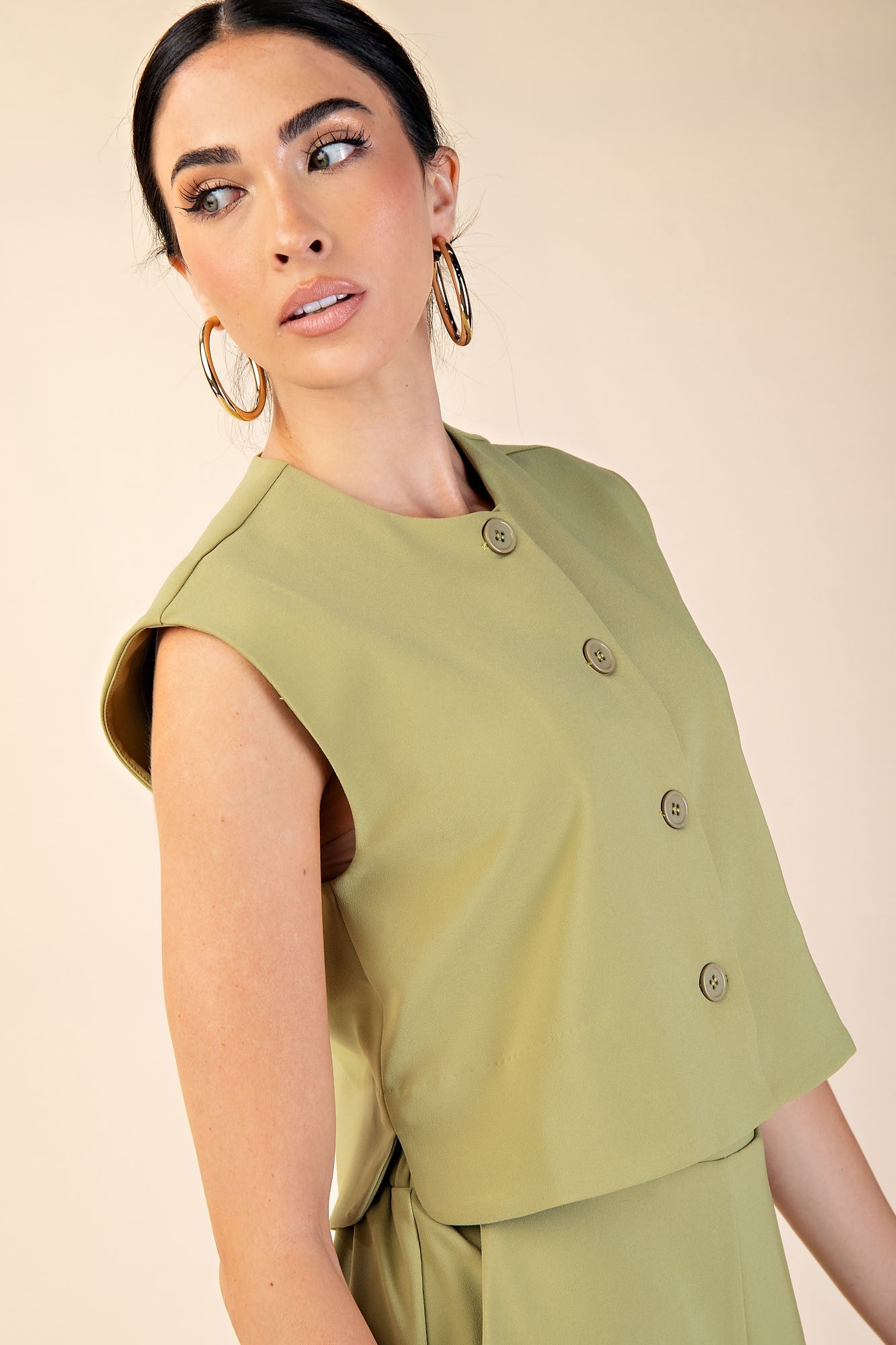 Buttoned Vest Top - Sage
