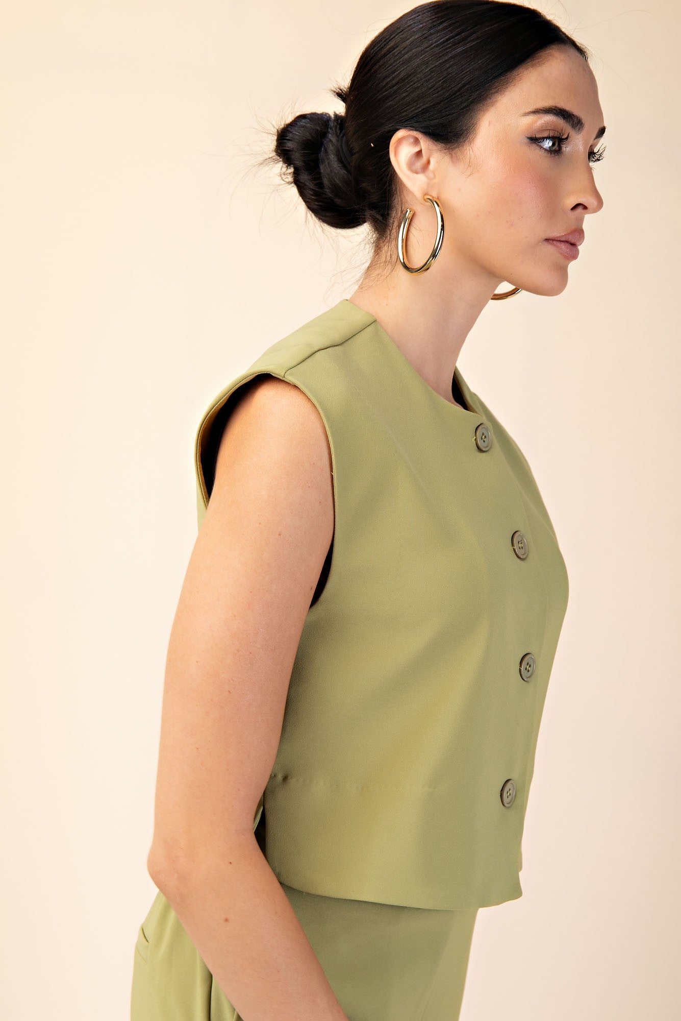 Buttoned Vest Top - Sage