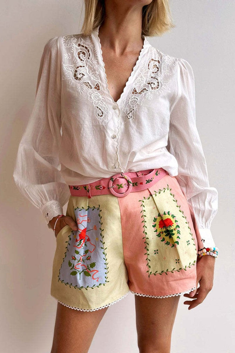 Colorful Patchwork Shorts - Orange