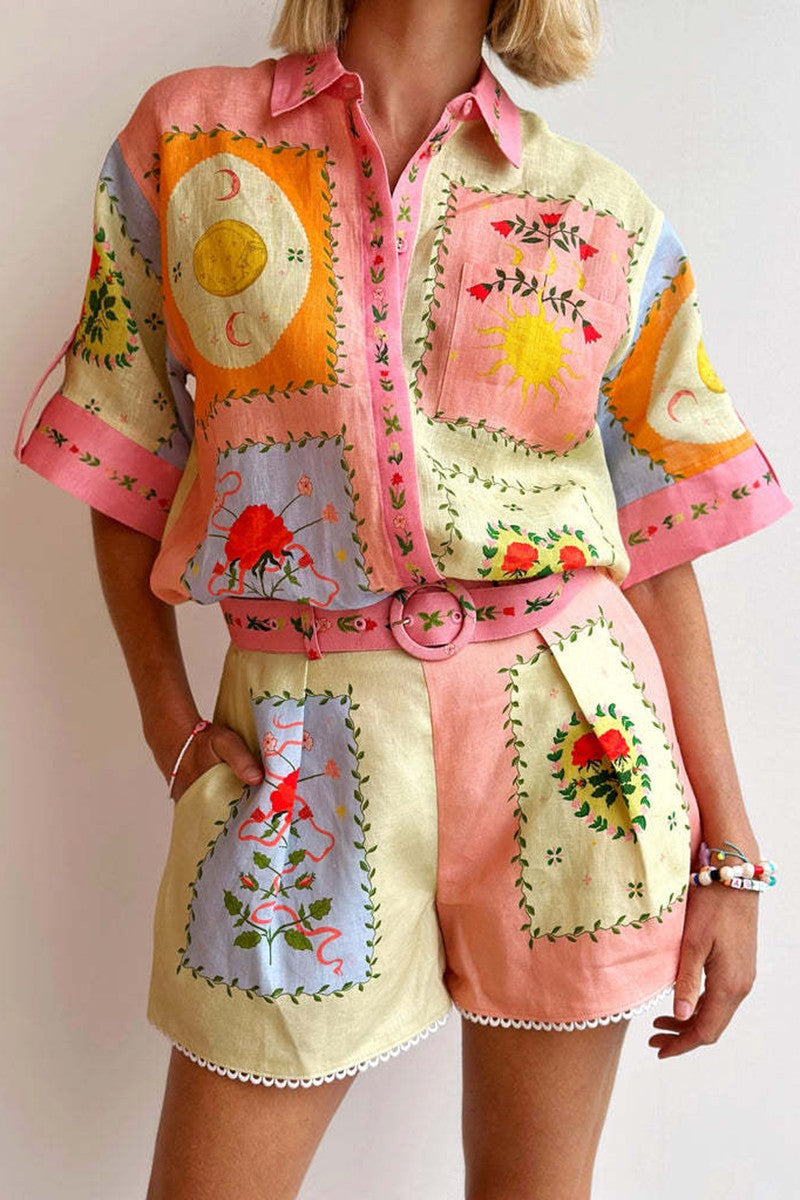 Colorful Patchwork Shorts - Orange