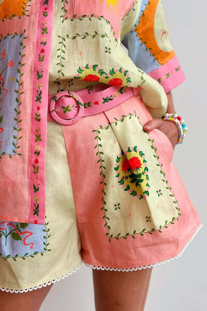 Colorful Patchwork Shorts - Orange