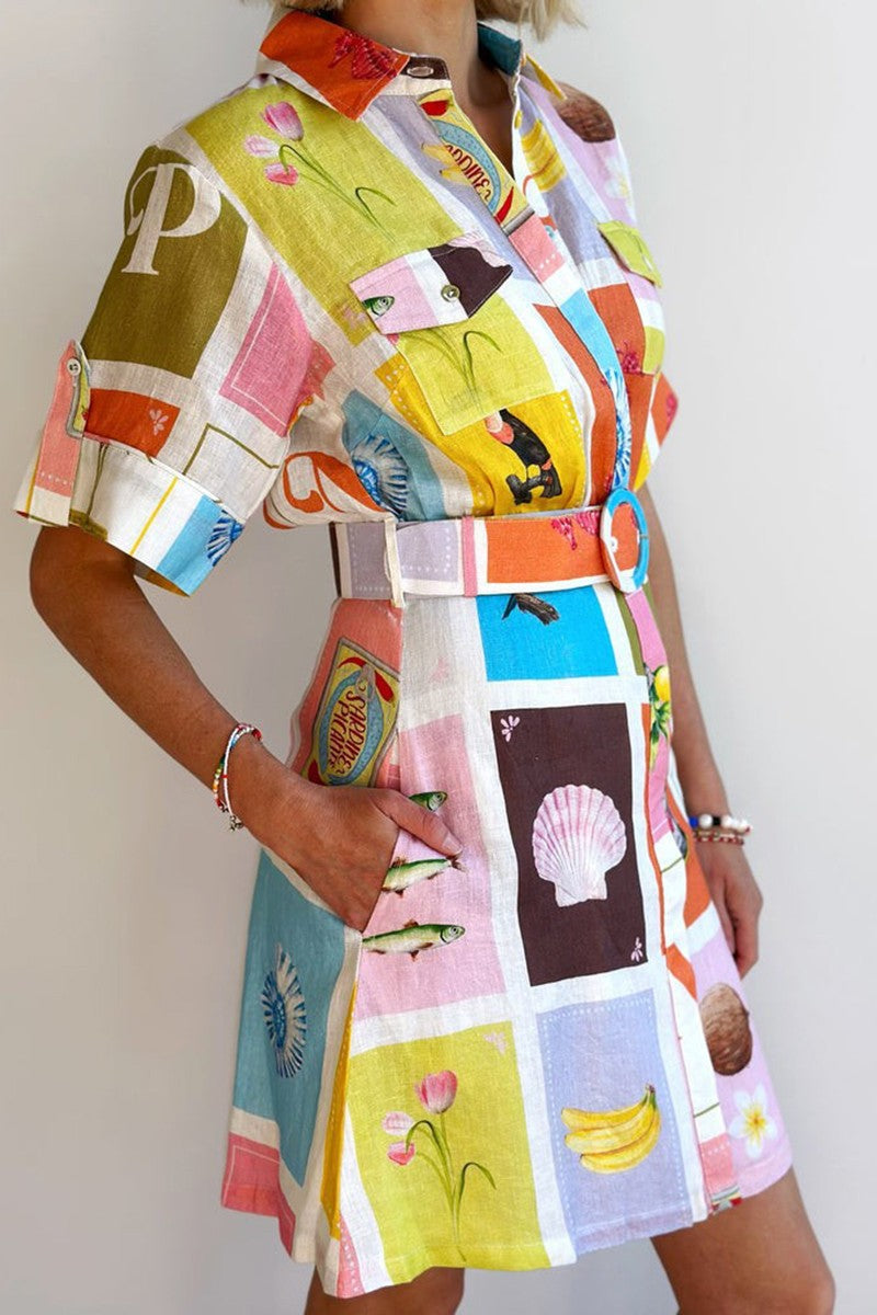 Colorful Collared Dress - Orange