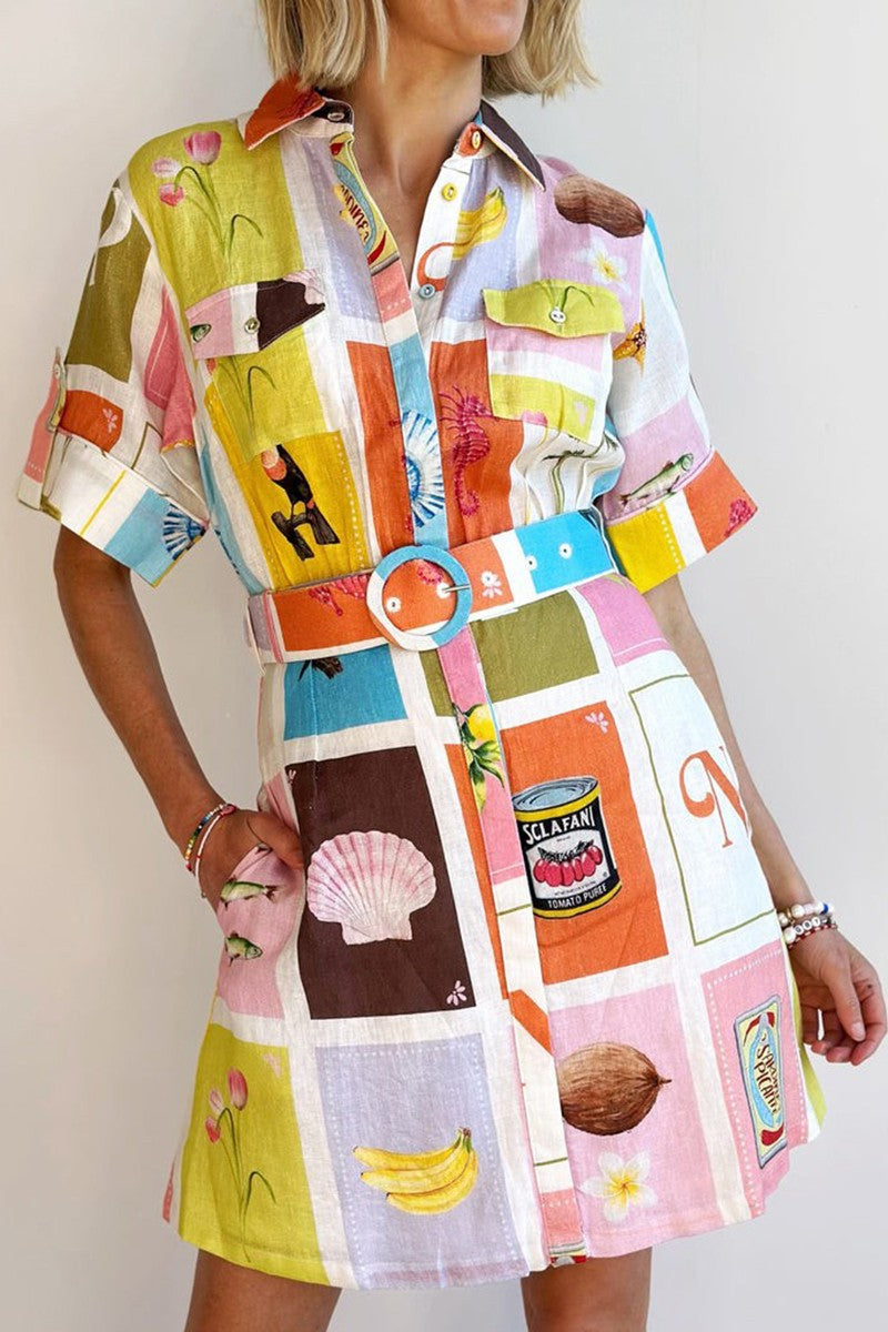 Colorful Collared Dress - Orange
