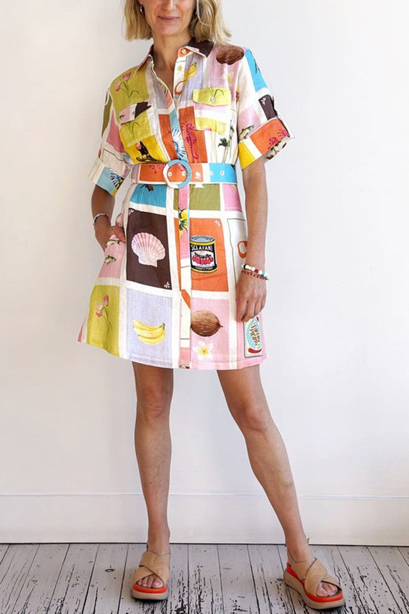 Colorful Collared Dress - Orange