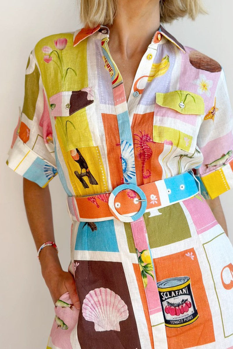 Colorful Collared Dress - Orange