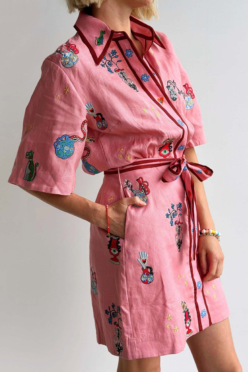 Button-Front Shirt Dress - Pink