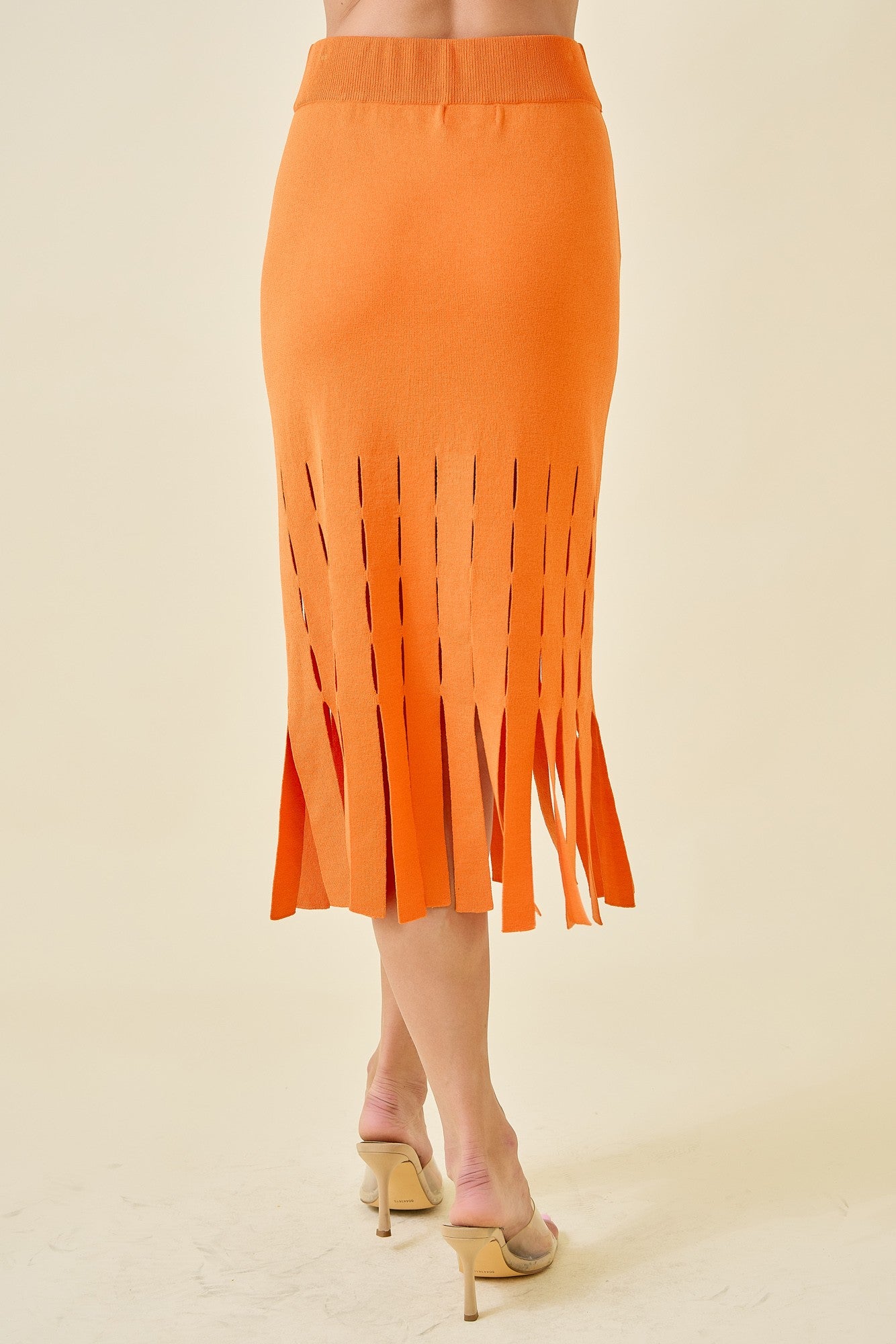 Sweater Midi Skirt with Fringe Hem - Sunkist