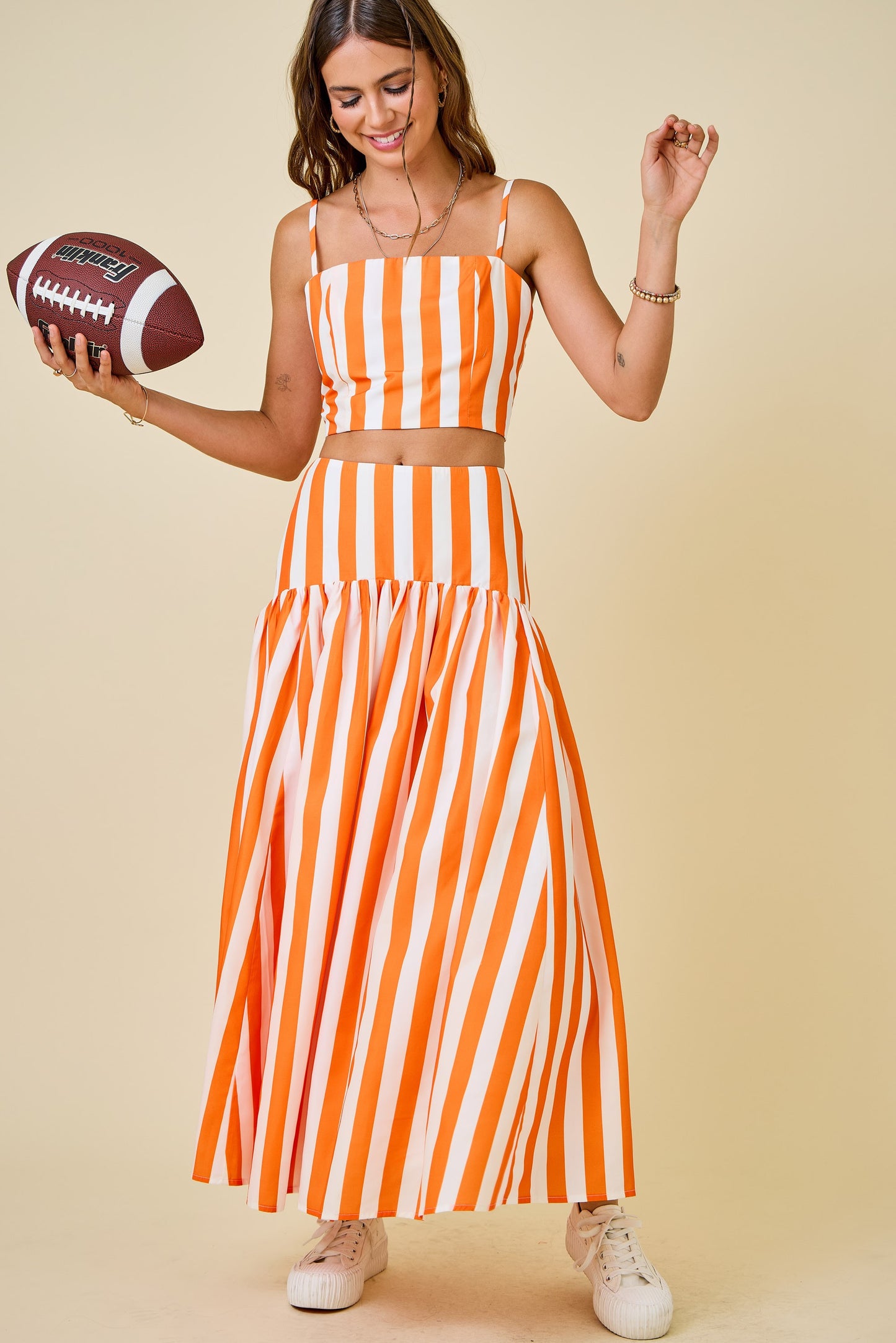 Top with Smocked Back - Orange Stripe