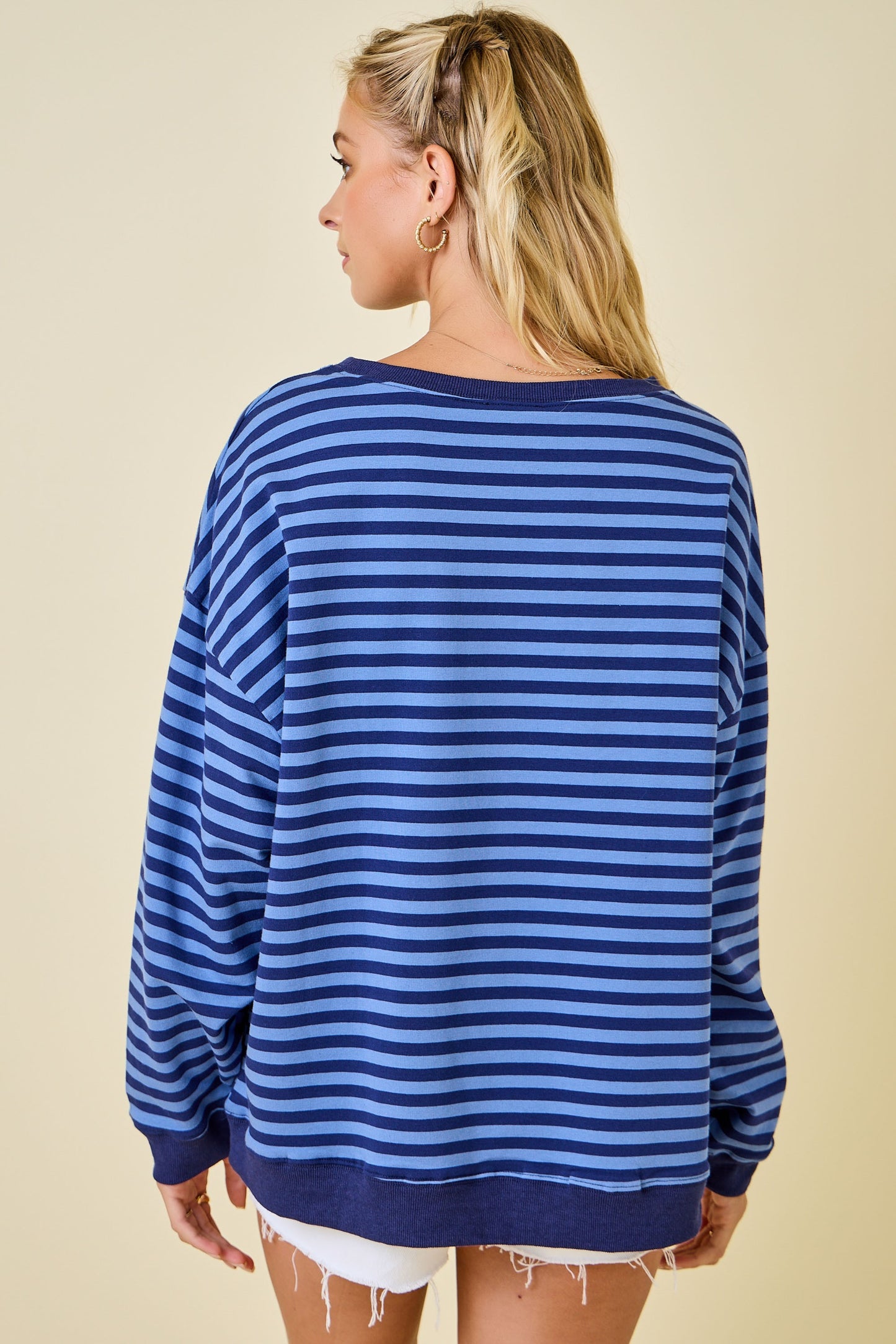 Oversized Stripe Knit Top - Navy/Blue