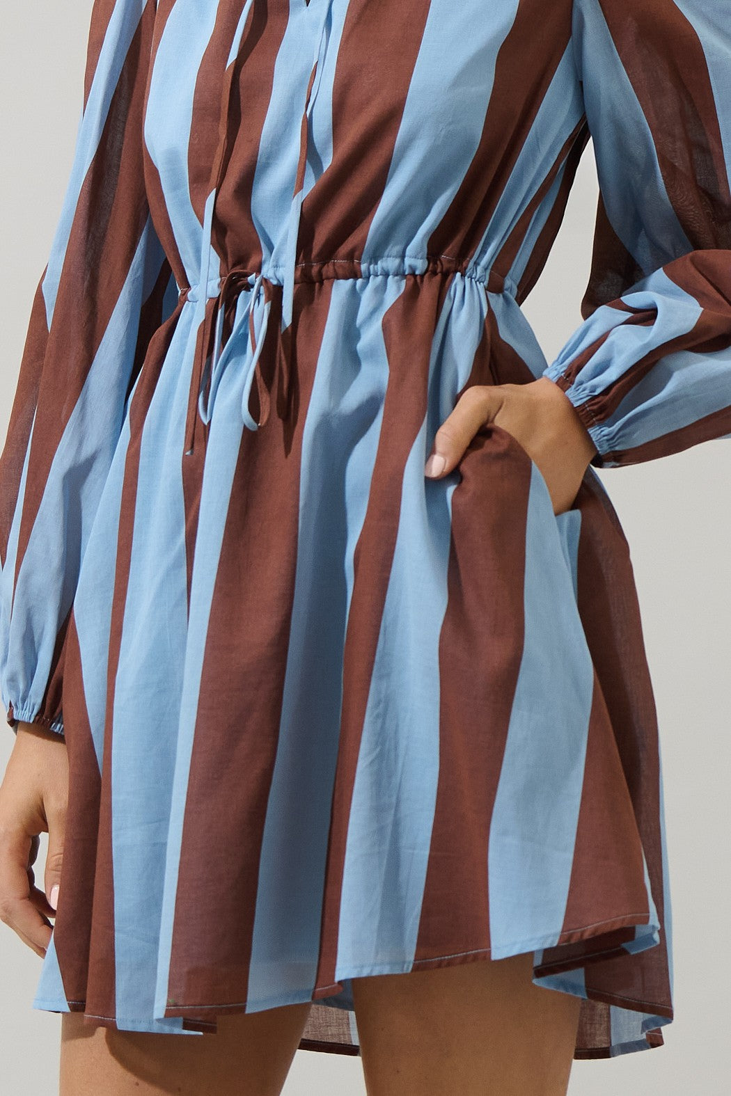 Evabelle Stripe Viany Shift Mini Dress - Brown/Blue