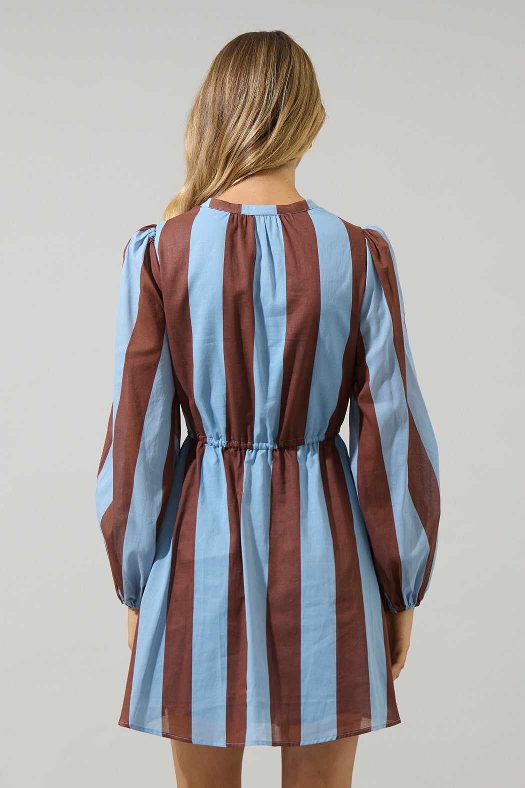 Evabelle Stripe Viany Shift Mini Dress - Brown/Blue