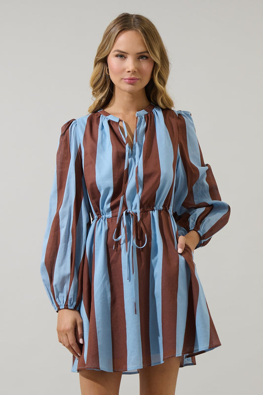 Evabelle Stripe Viany Shift Mini Dress - Brown/Blue