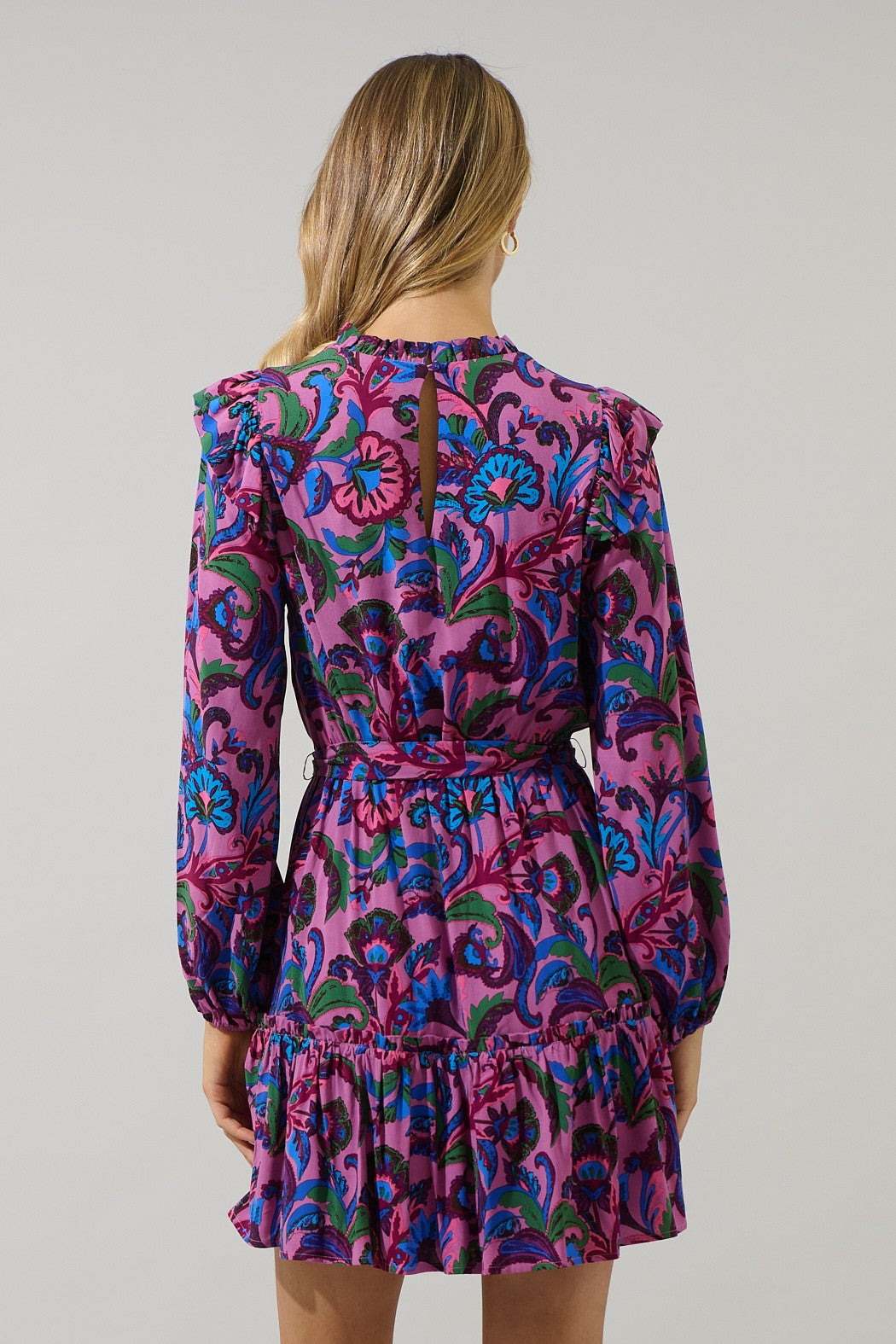 Valier Floral Balloon Sleeve Blouson Dress - Mauve Multi