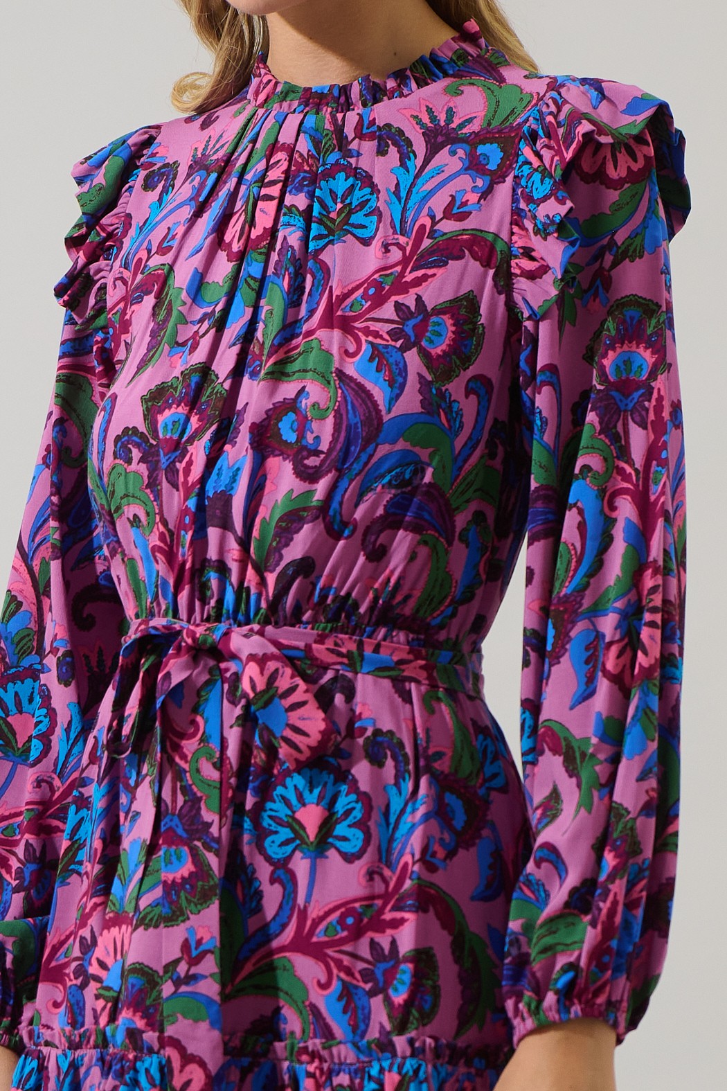 Valier Floral Balloon Sleeve Blouson Dress - Mauve Multi